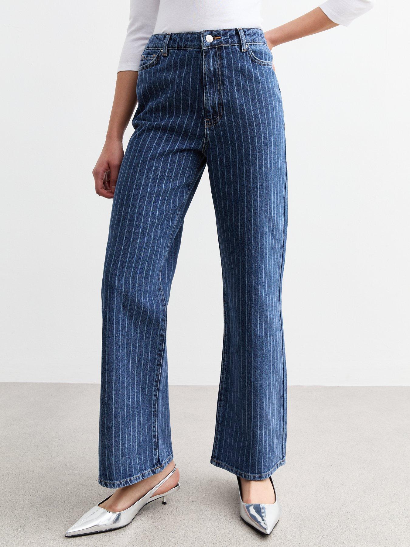 Image of New Look Blue Adalae Striped High-waist Wide Leg Jeans