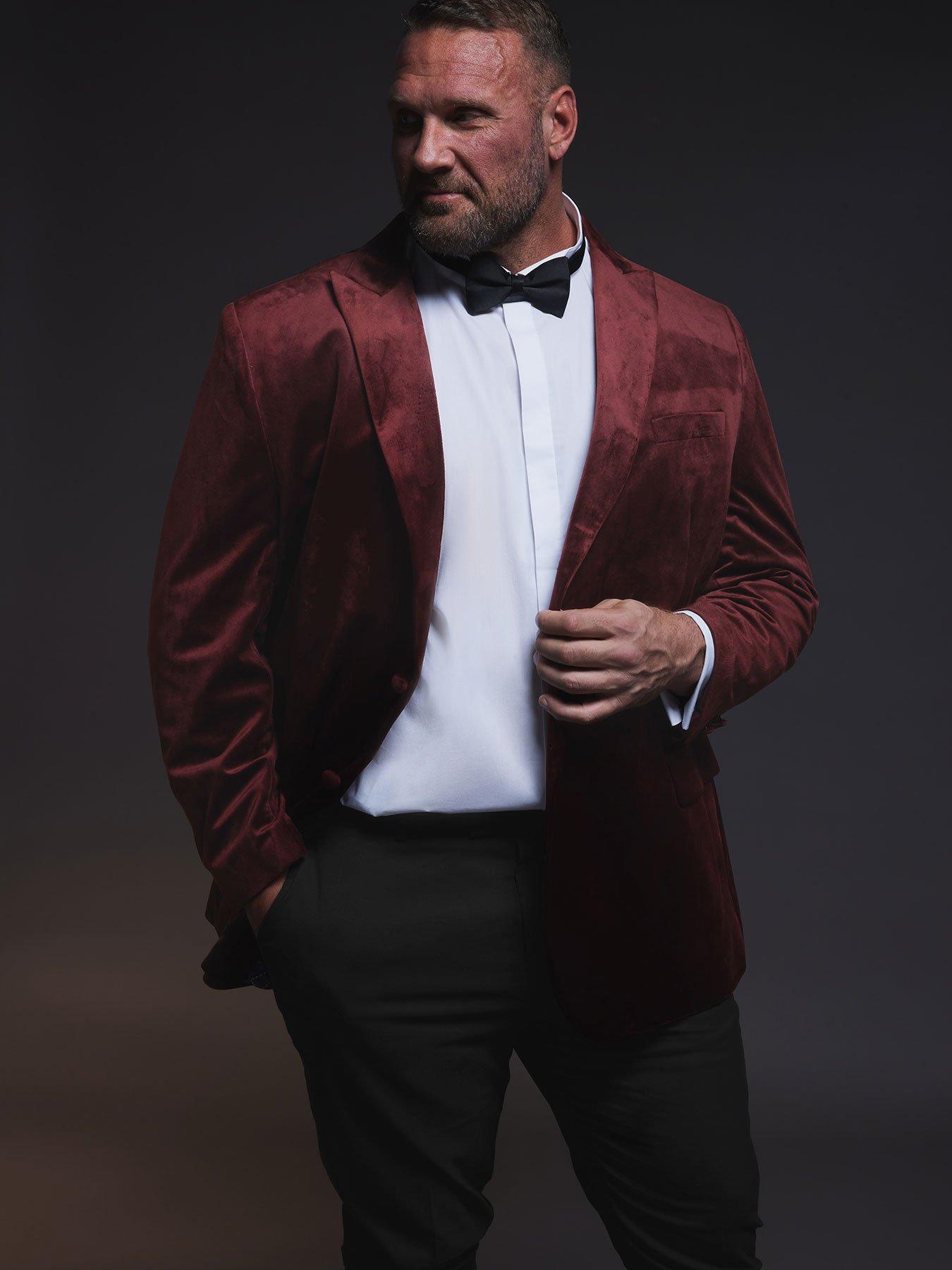 Image 1 of 3 of BadRhino Velvet Blazer Long - Red