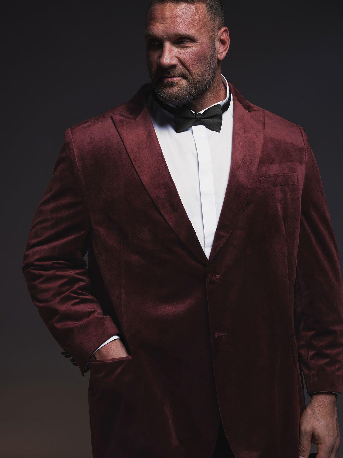 Image 3 of 3 of BadRhino Velvet Blazer Long - Red