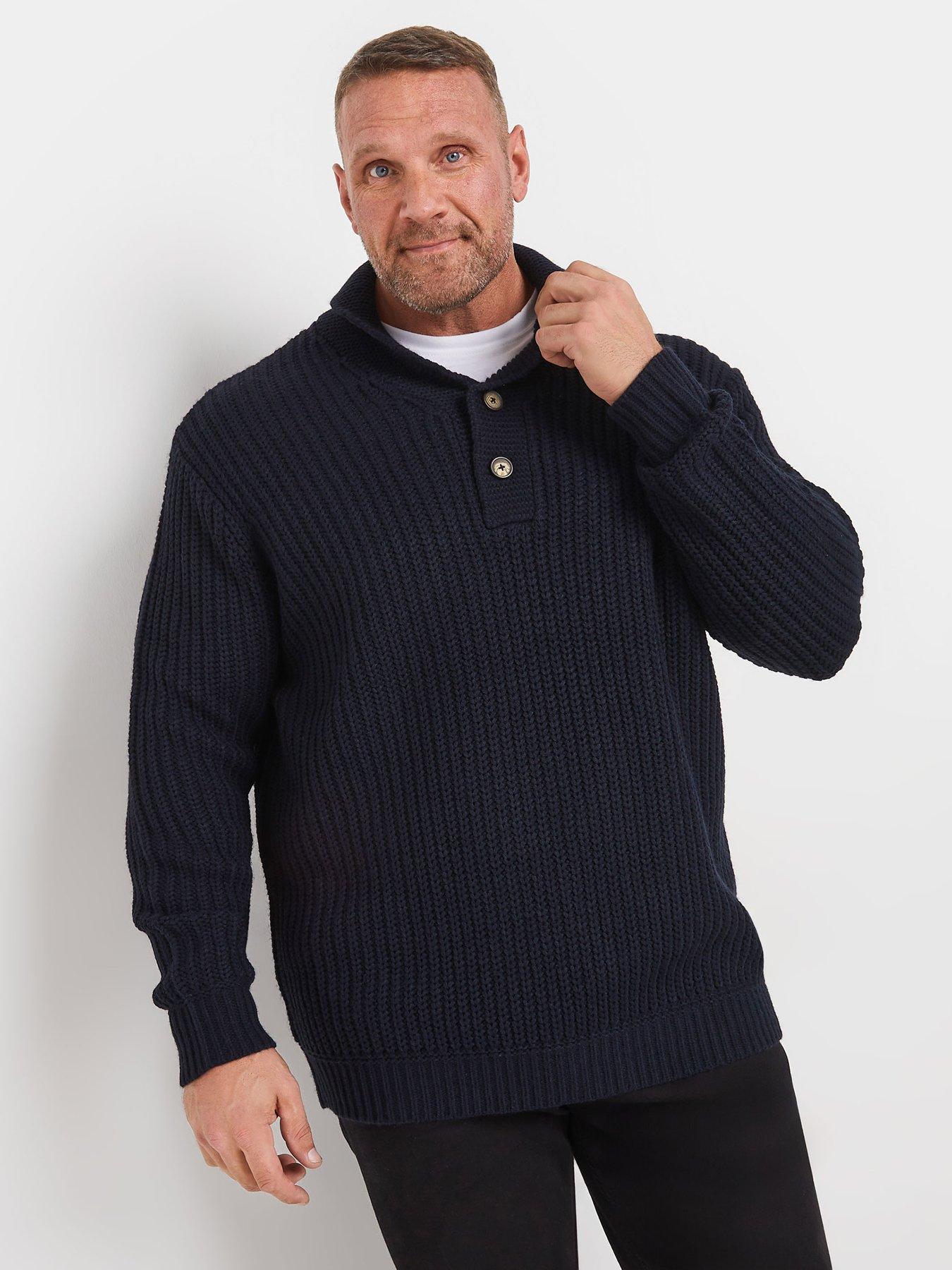 Image 1 of 3 of BadRhino Big &amp; Tall Shawl Collar Knitted Cardigan - Blue
