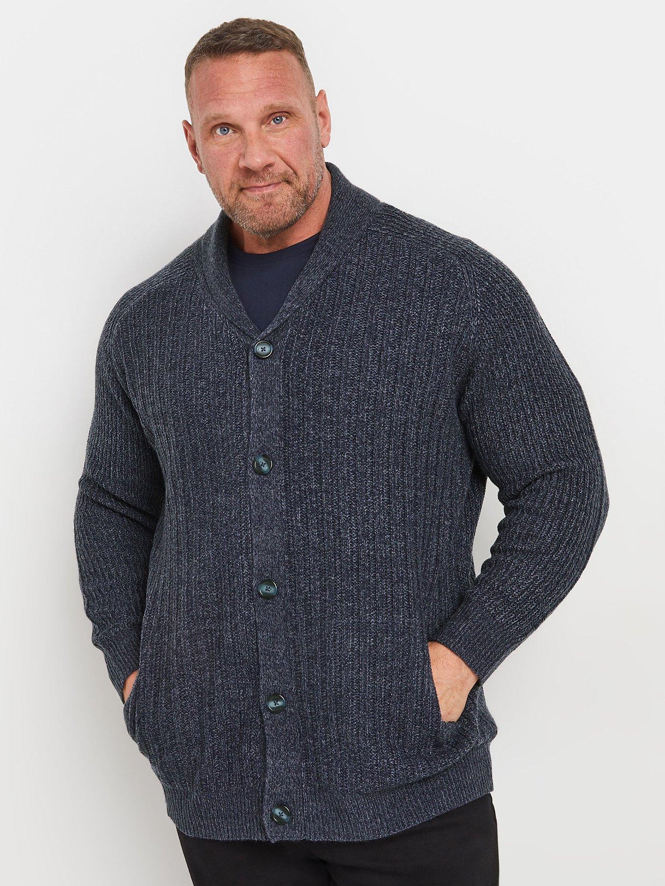 Image 1 of 3 of BadRhino Big &amp; Tall Shawl Collar Knitted Cardigan - Blue