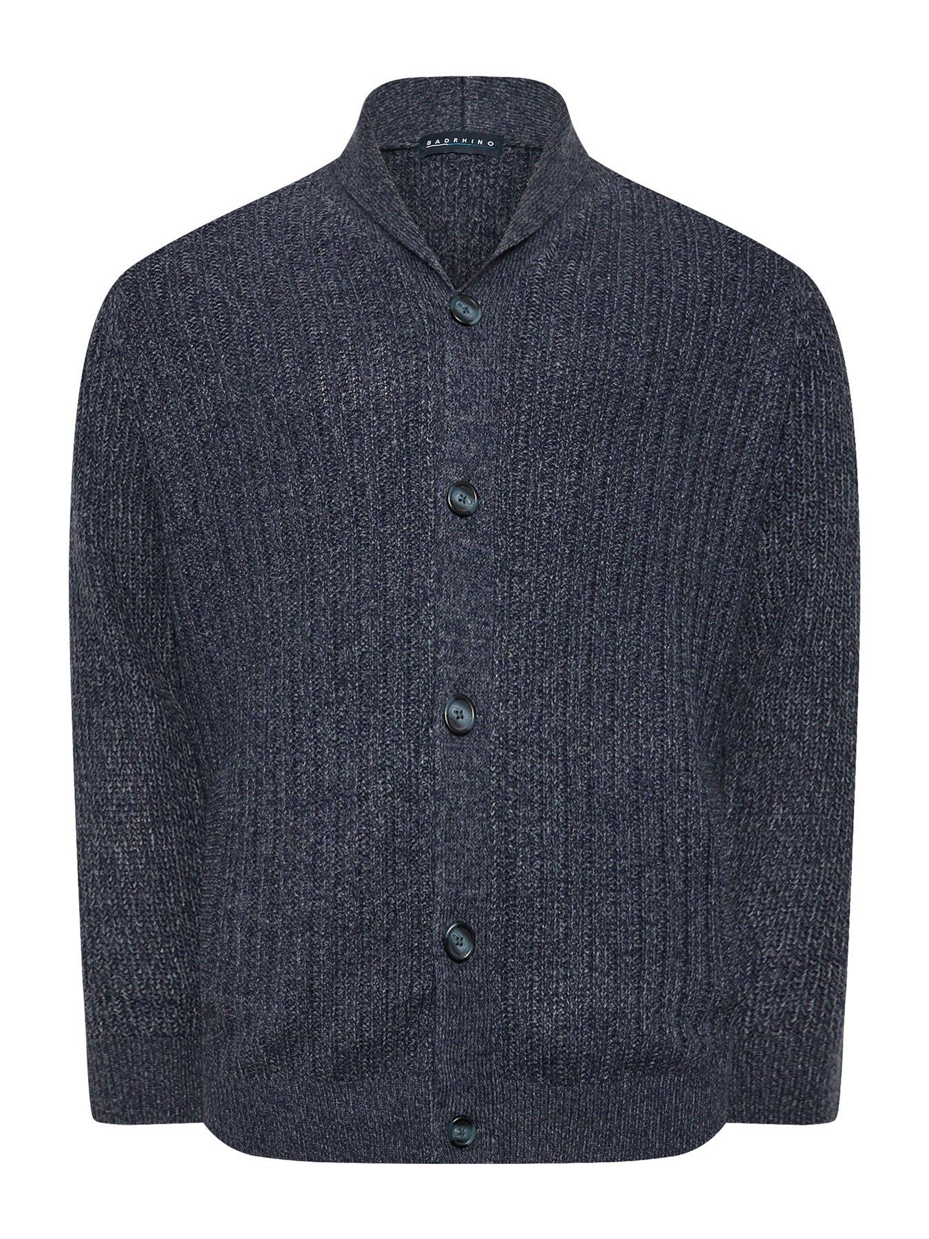 Image 3 of 3 of BadRhino Big &amp; Tall Shawl Collar Knitted Cardigan - Blue