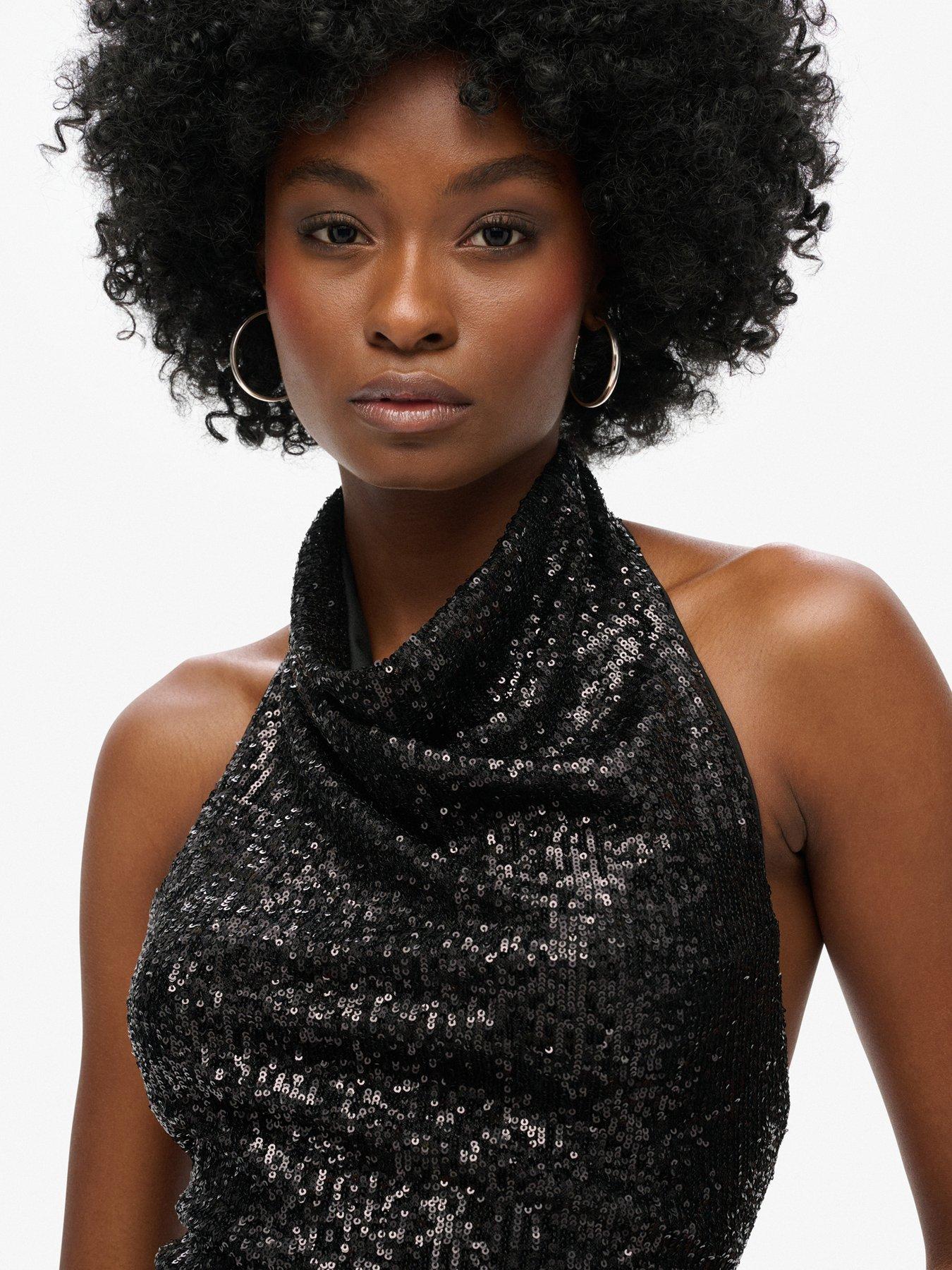 superdry-cowl-halter-neck-sequin-top-blackdetail