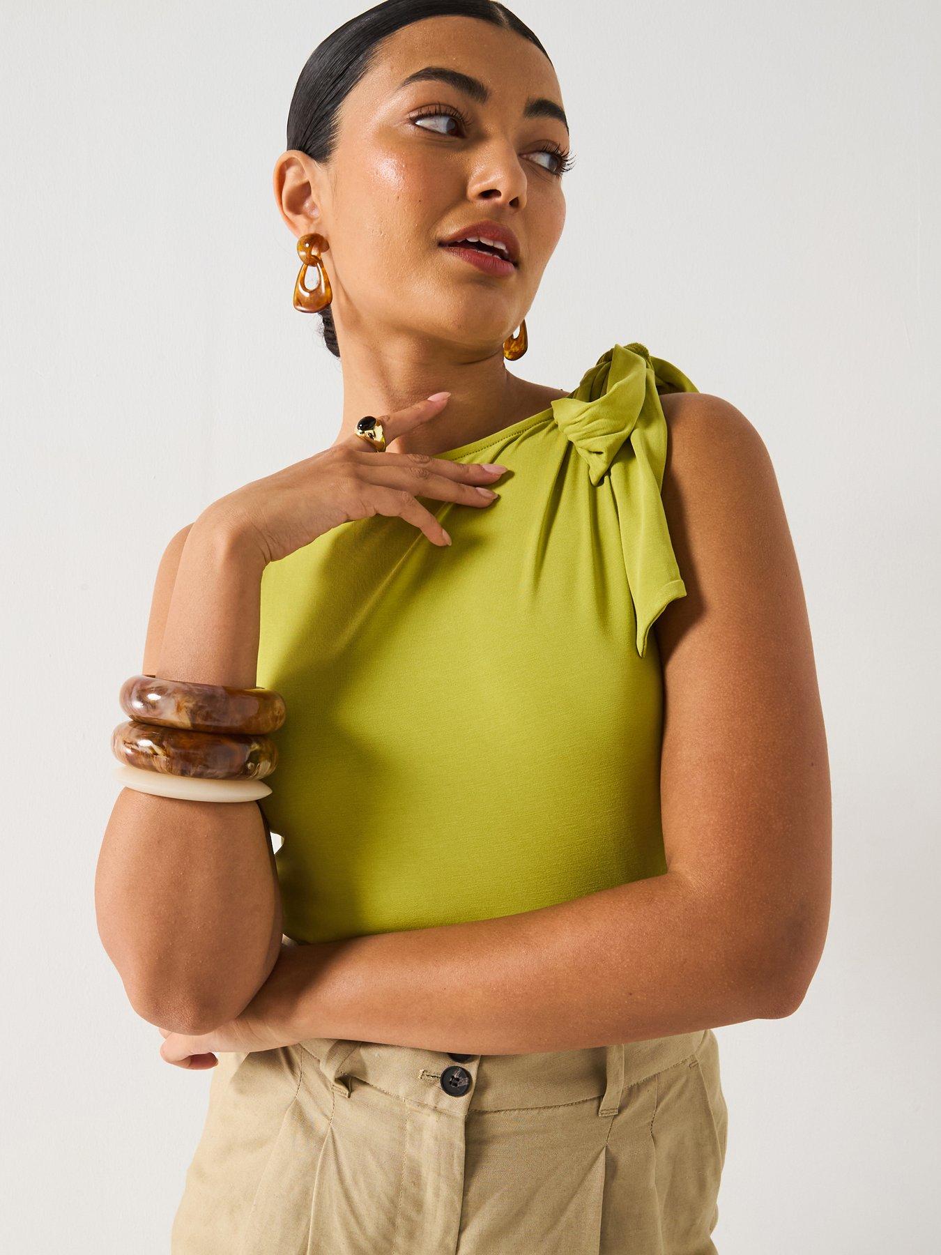 V by Very Tie Shoulder Top - Green