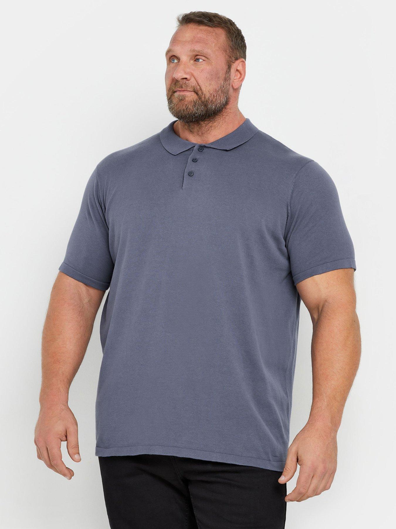 BadRhino Big  &  Tall Button Short Sleeve Knitted Polo Jumper - Blue