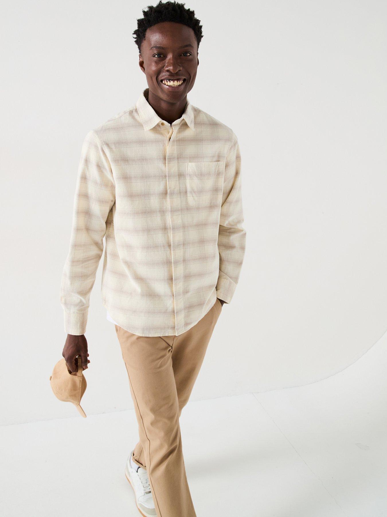 Image 1 of 6 of Selected Homme Relax Cord Check Shirt - Cream