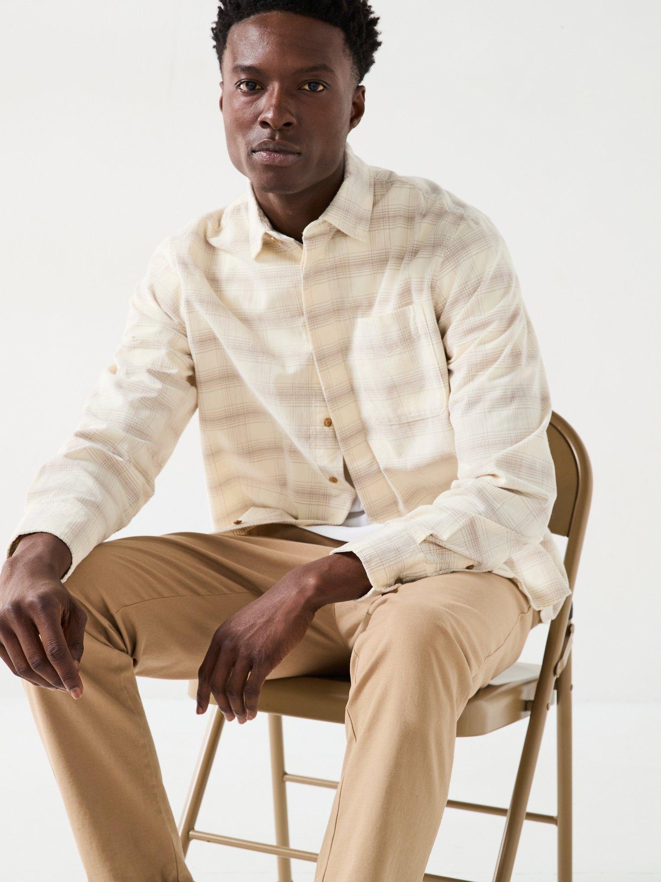 Image 4 of 6 of Selected Homme Relax Cord Check Shirt - Cream