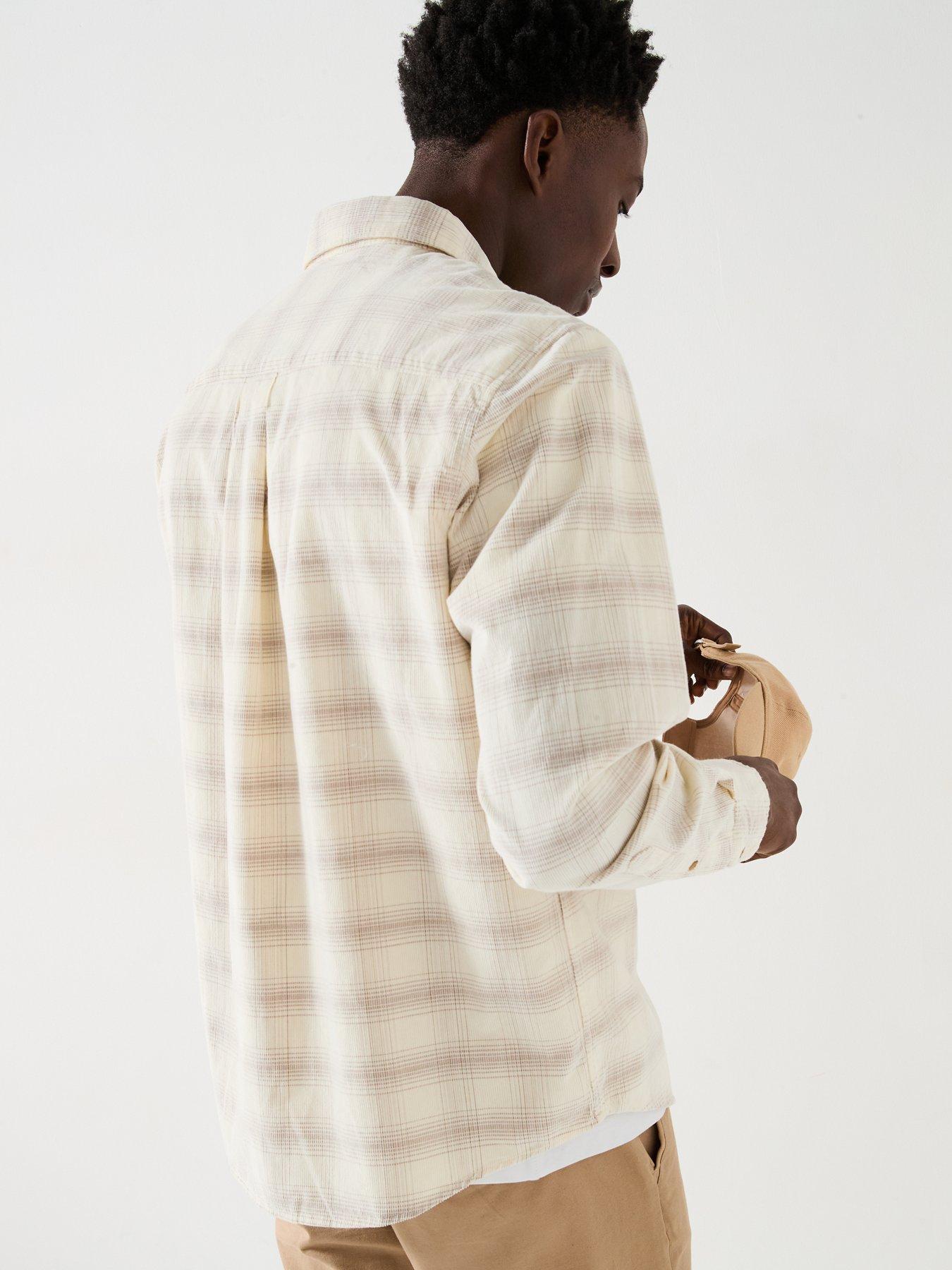 Image 6 of 6 of Selected Homme Relax Cord Check Shirt - Cream
