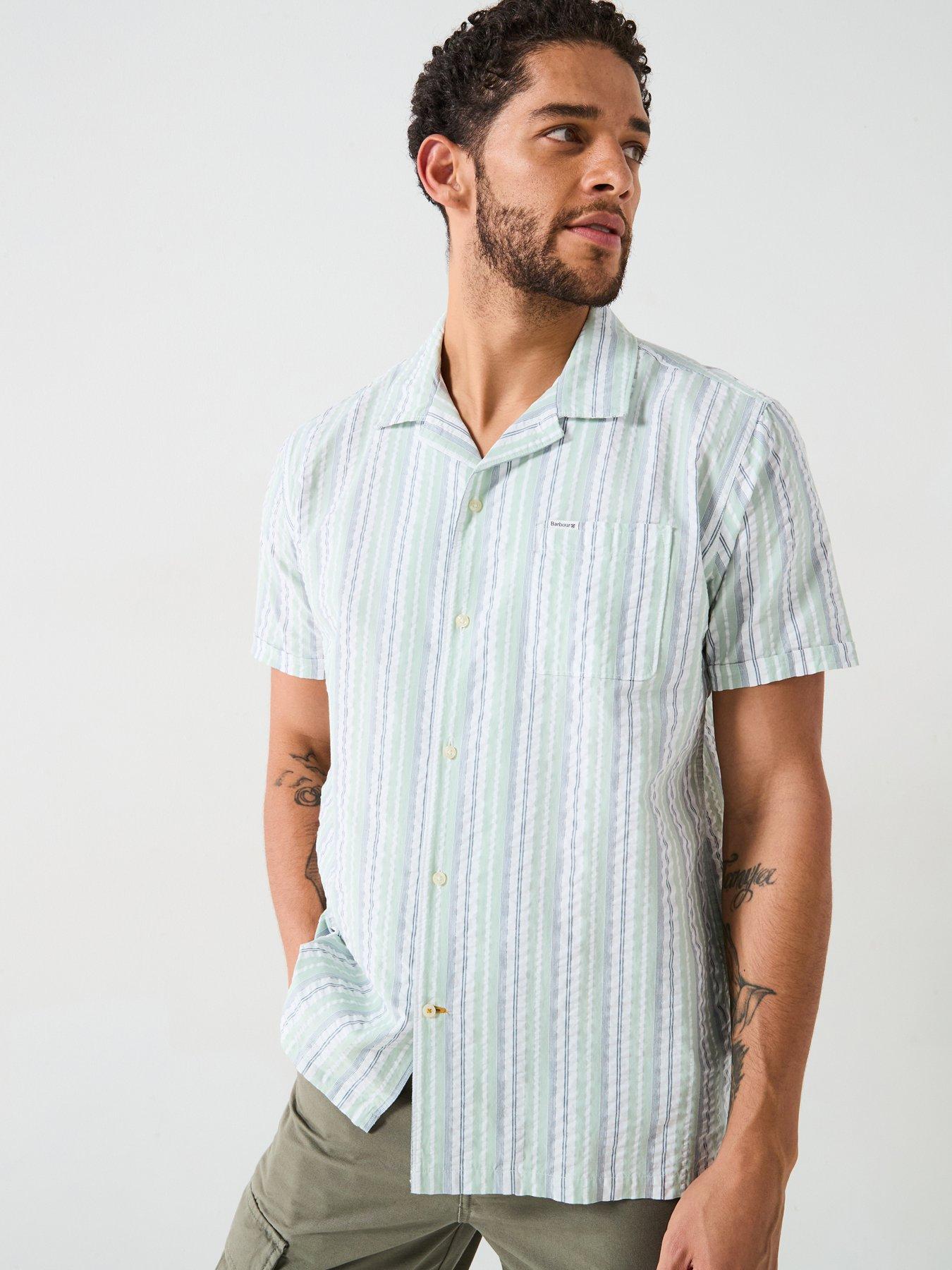 Image 1 of 4 of Barbour Barbour Beechcroft Striped Short Sleeve Regular Fit Shirt - green