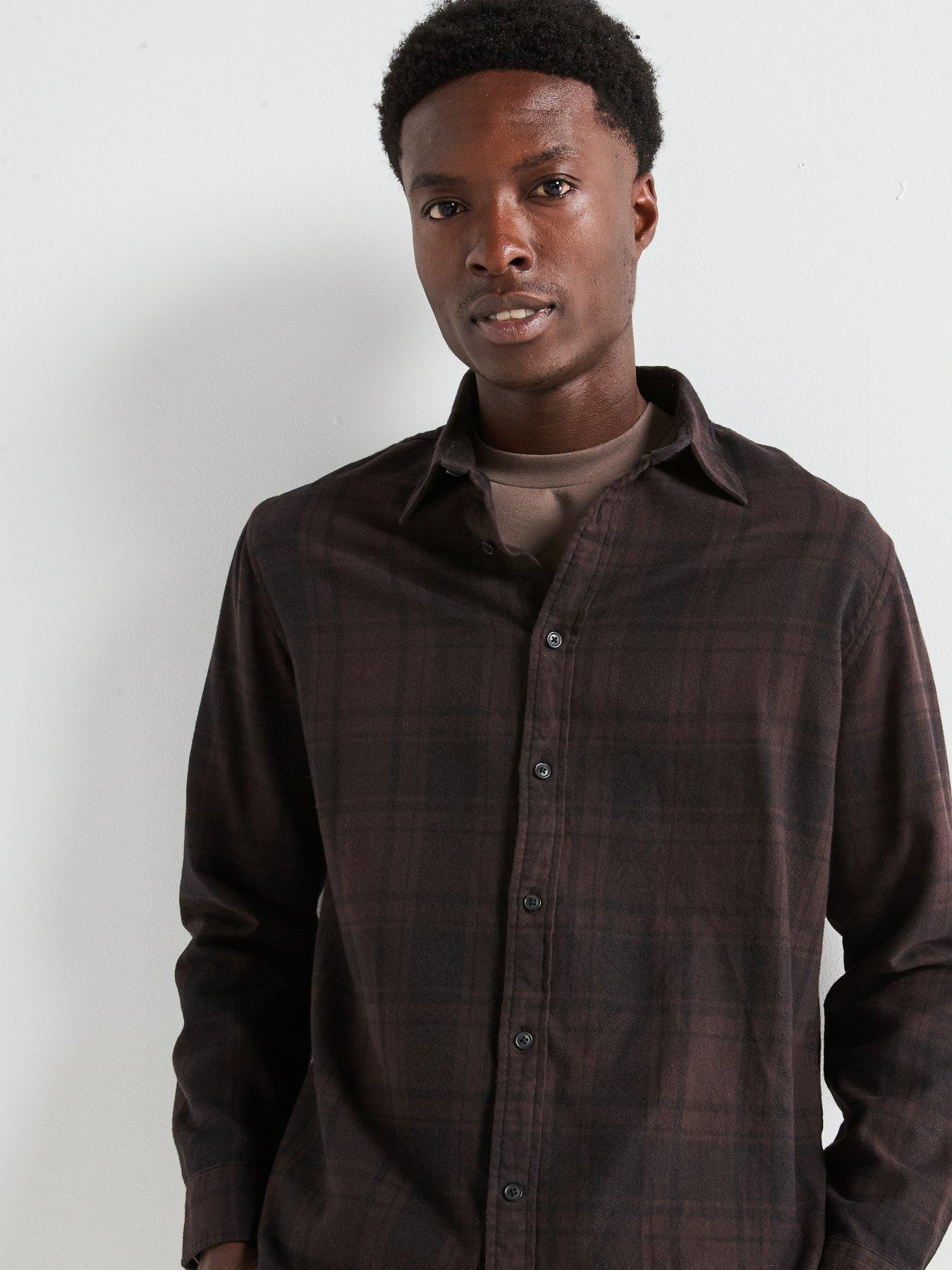 Image 4 of 6 of Selected Homme Owen Flannel Mix Long Sleeve Shirt - Dark Brown