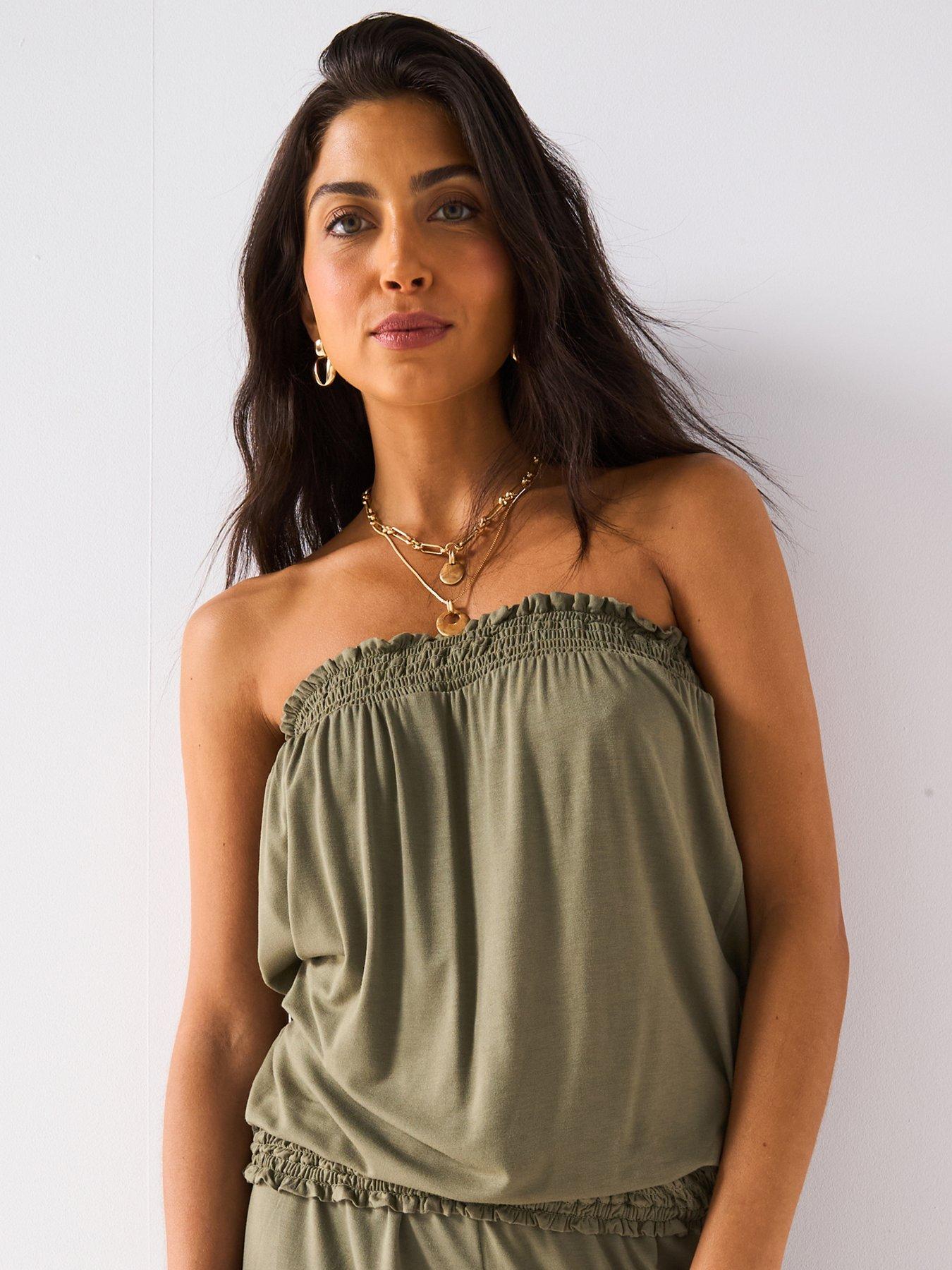 Image of Everyday Bubble Hem Bandeau Top - Green