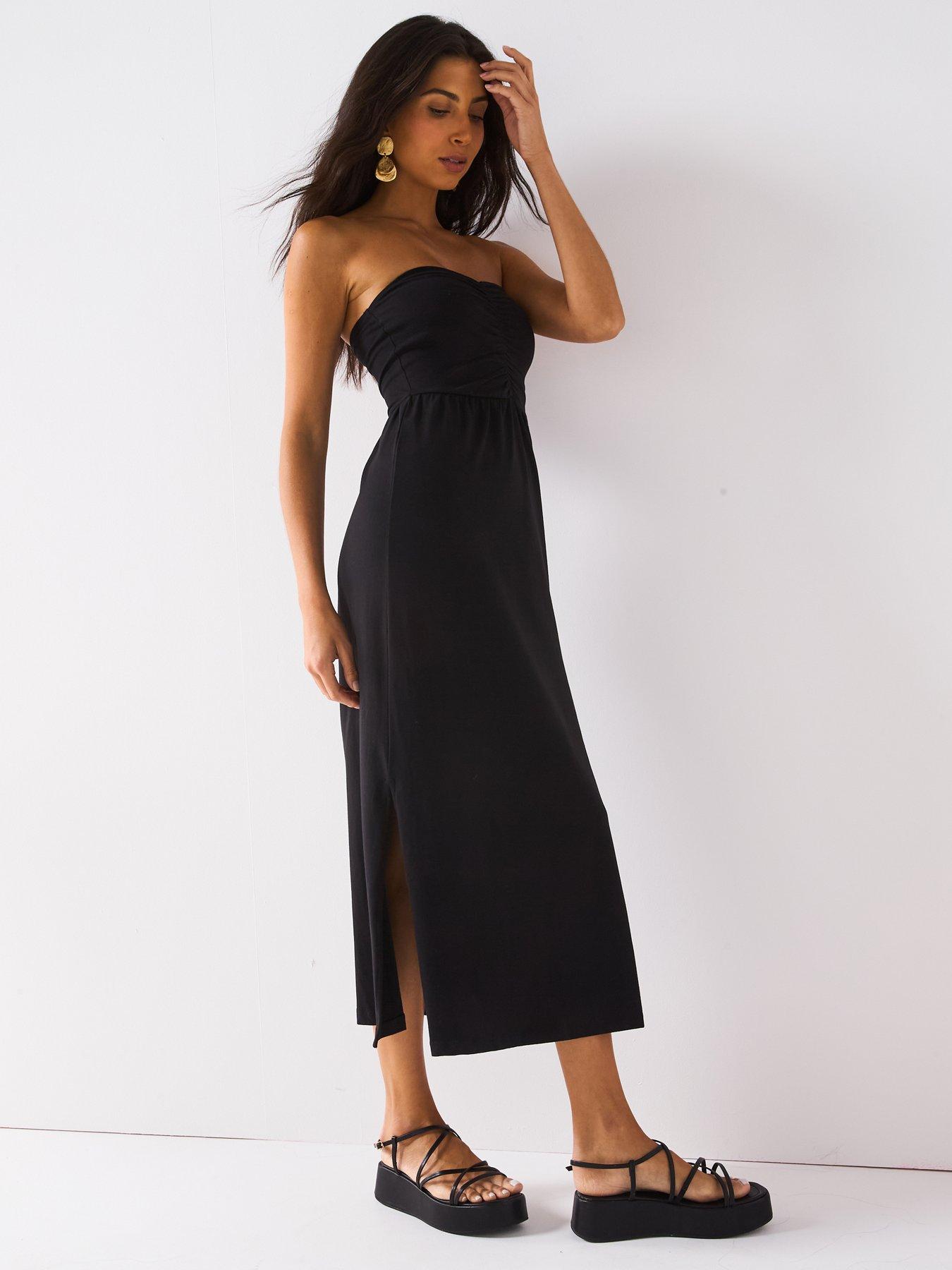 Everyday Ruched Bandeau Midi Dress - Black