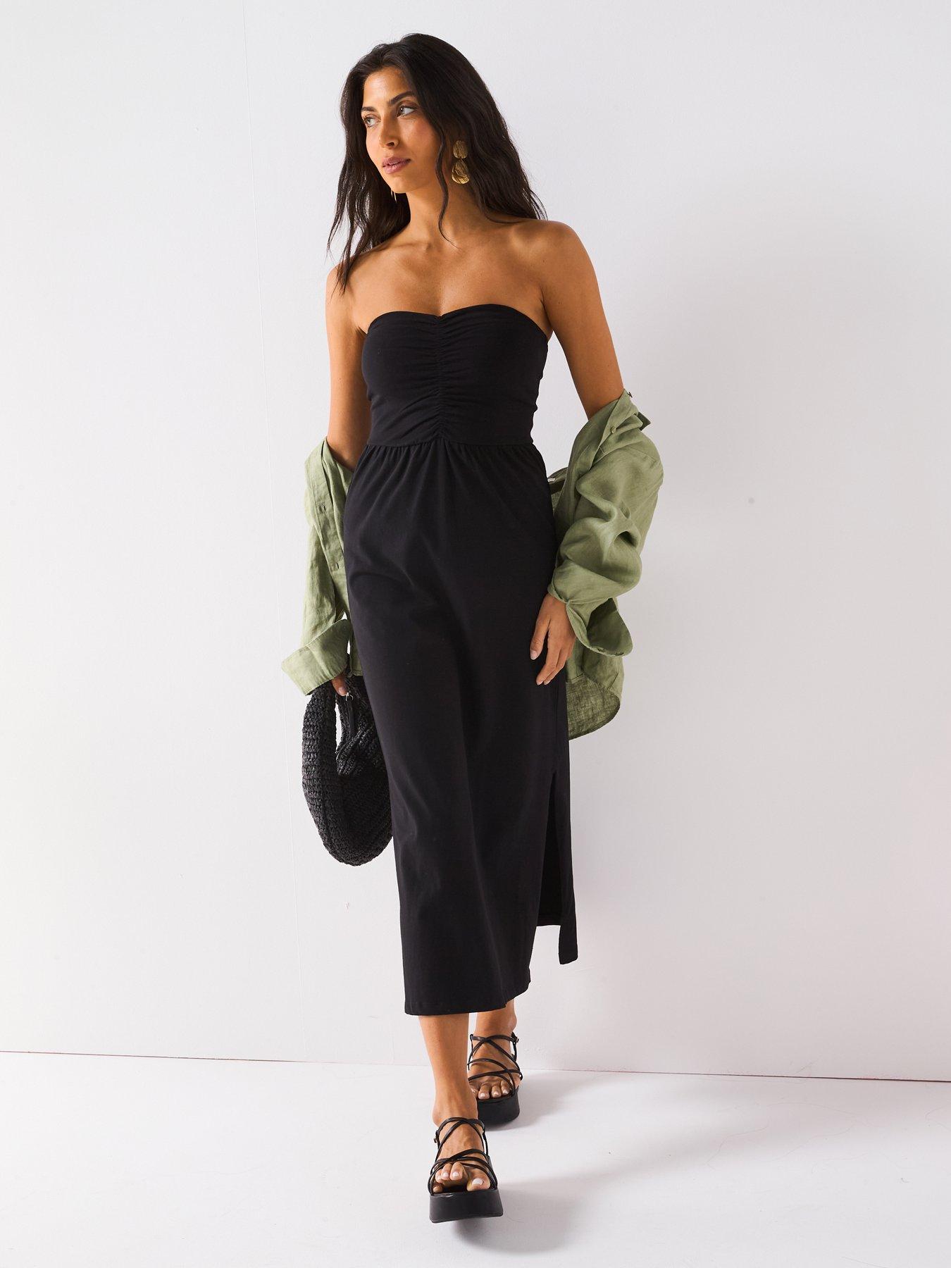 Image 3 of 6 of Everyday Ruched Bandeau Midi Dress - Black