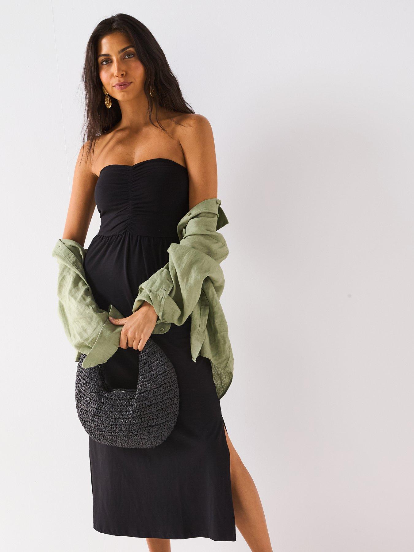 Image 5 of 6 of Everyday Ruched Bandeau Midi Dress - Black