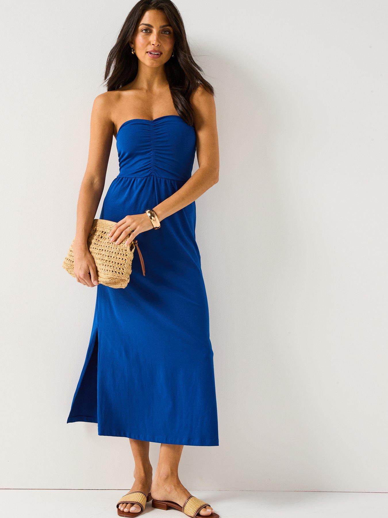 Everyday Ruched Bandeau Midi Dress - Blue