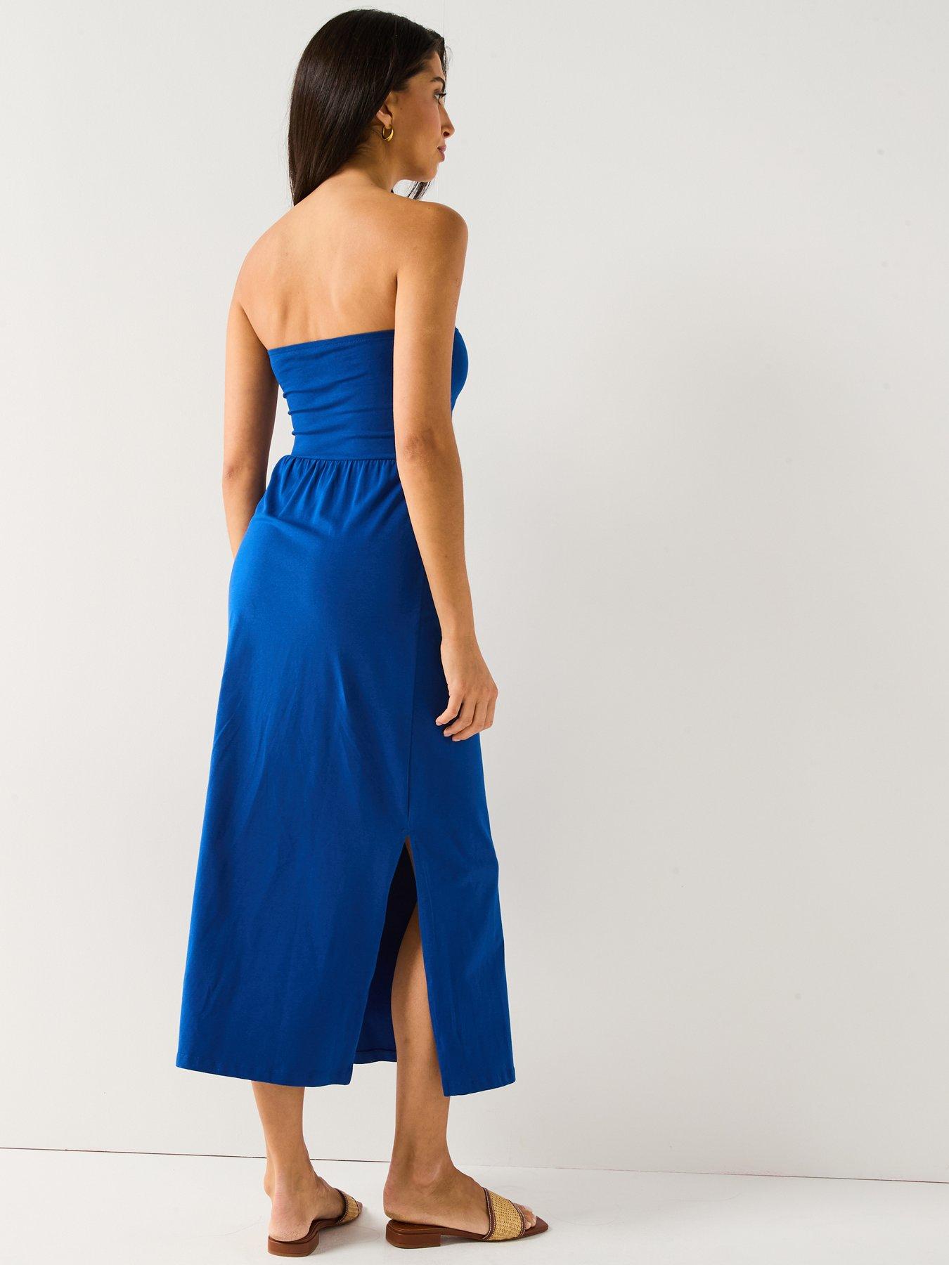 everyday-ruched-bandeau-midi-dress-bluestillFront