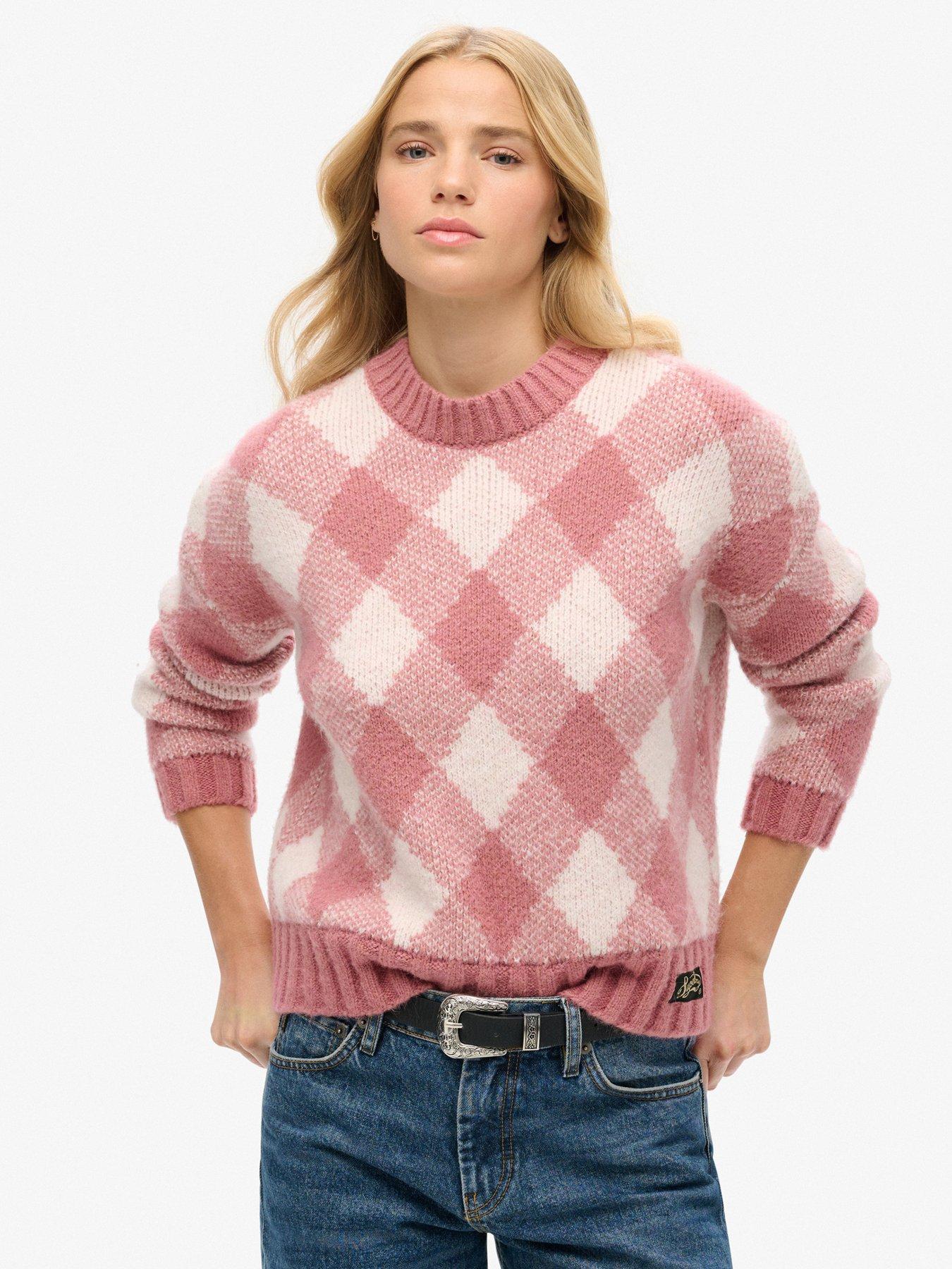 Image 1 of 5 of Superdry Argyle Pattern Jumper - Pink
