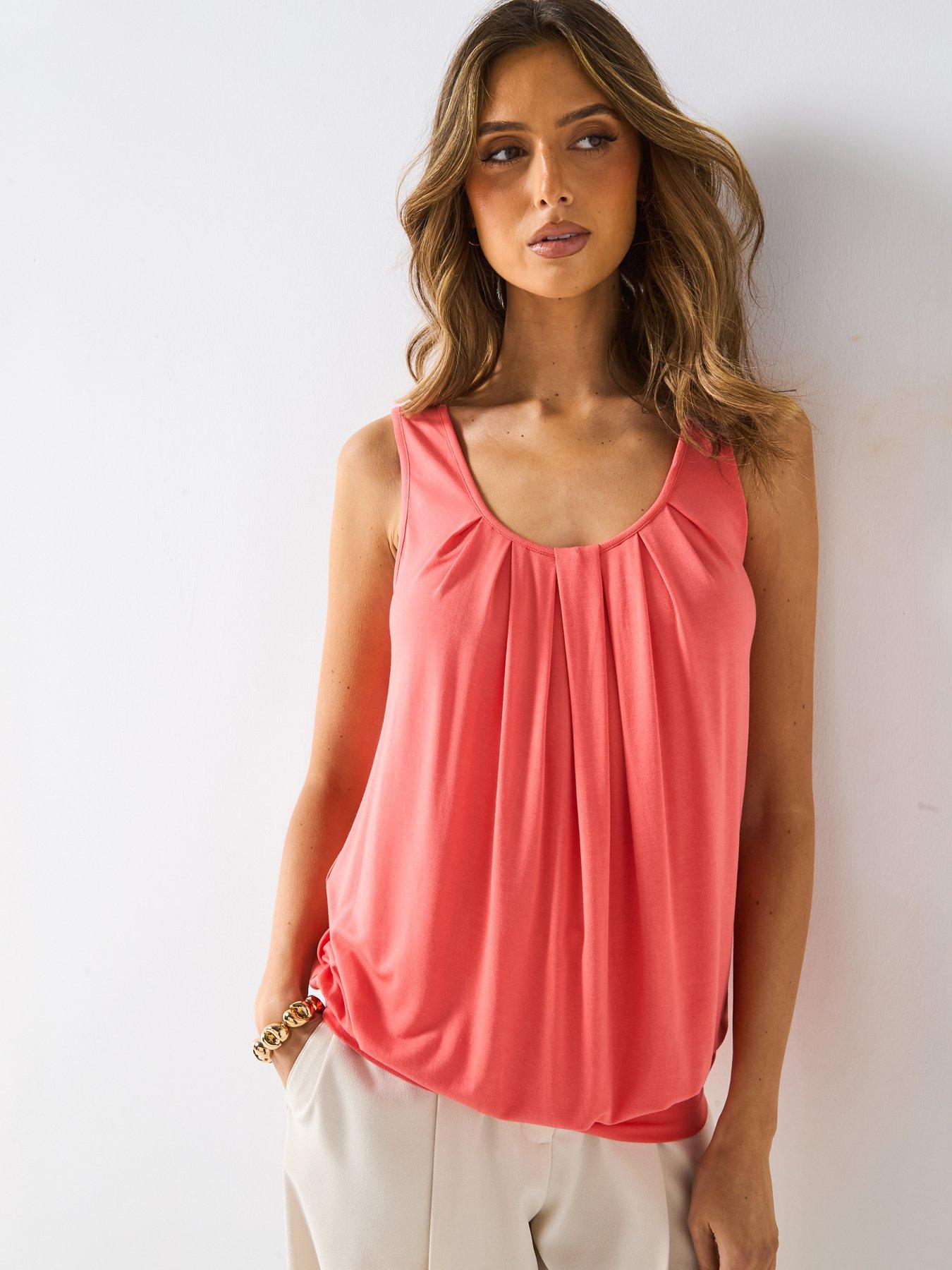 Image of Everyday Bubble Hem Vest Top - Coral