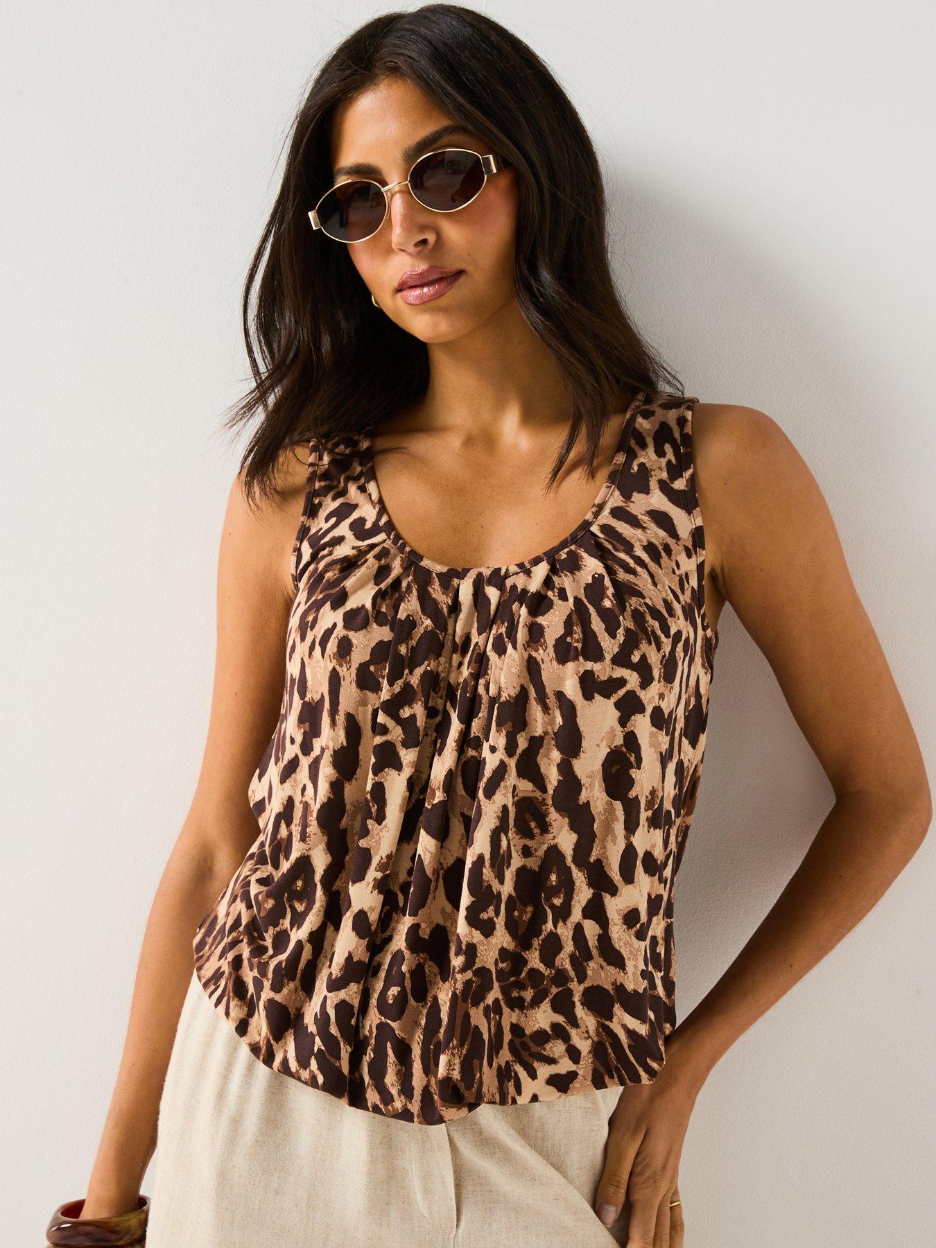 undefined Bubble Hem Vest Top - Brown Print