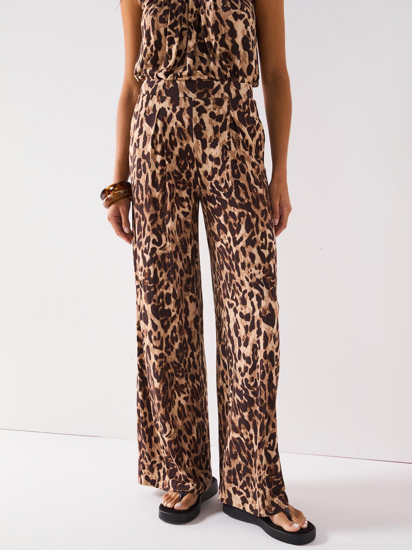 Everyday High Waisted Wide Leg Trouser - Brown Print