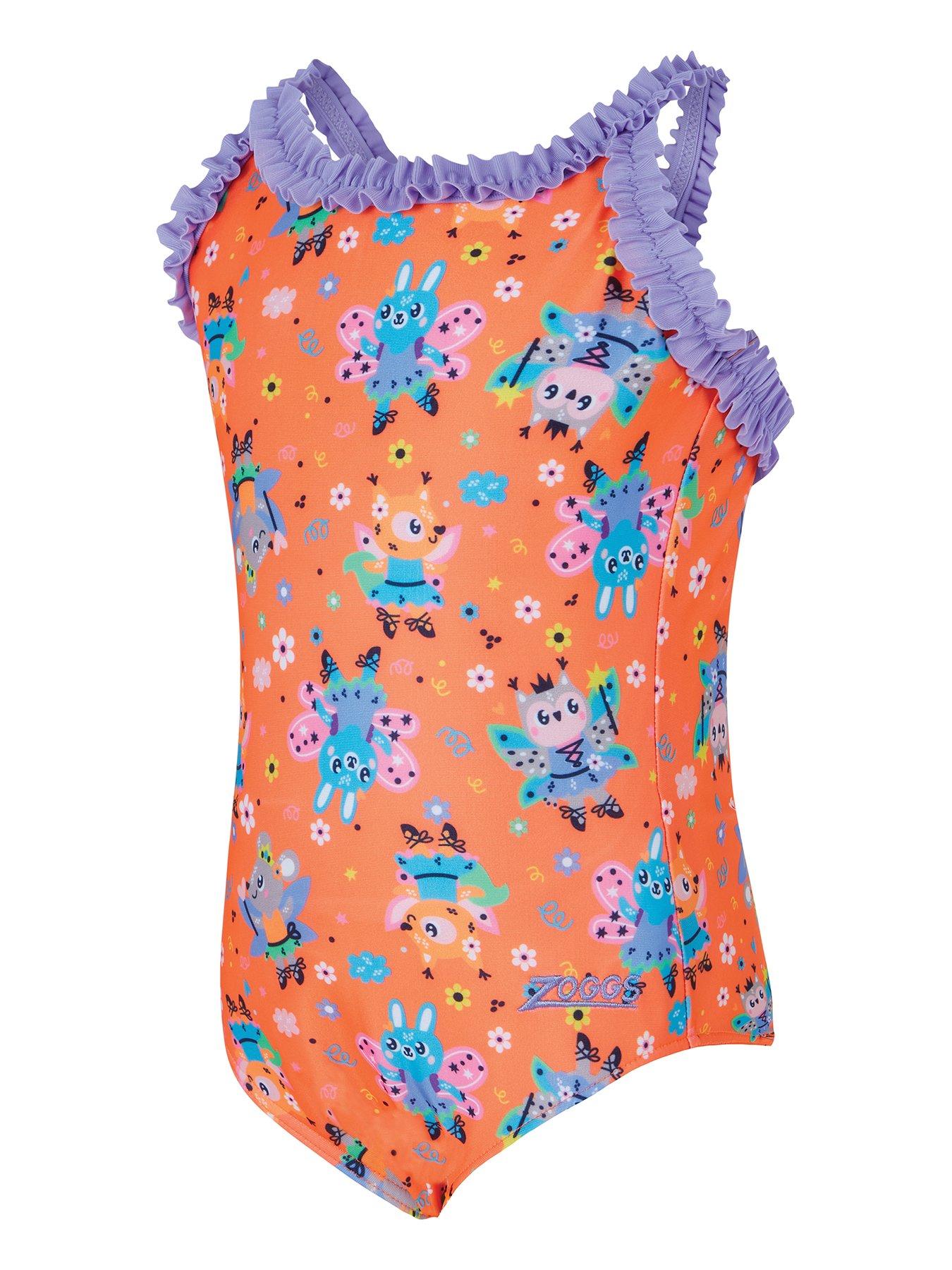 Zoggs Kids Girls Tinker Ruffle Crossback Swimsuit - Orange
