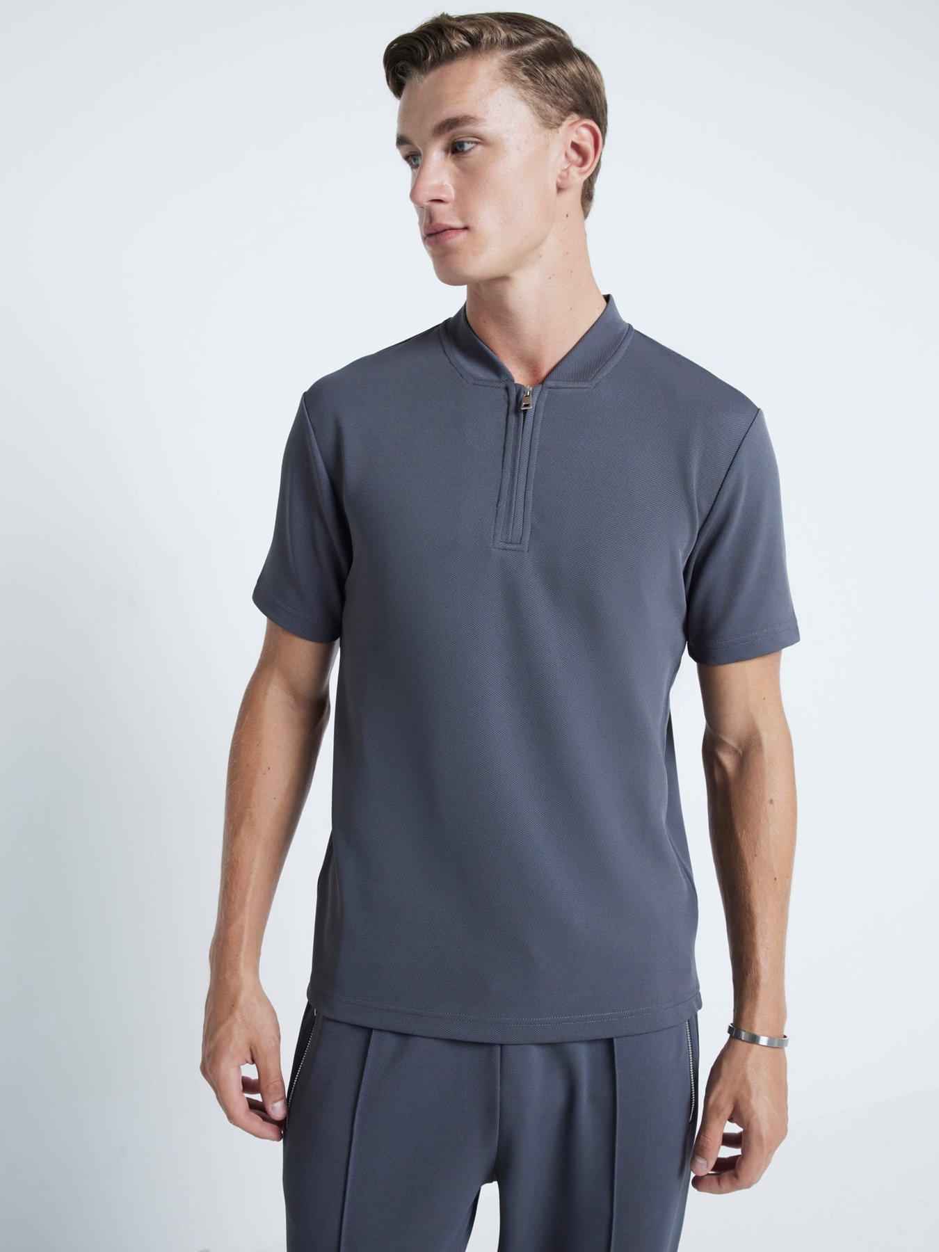 river-island-short-sleeve-slim-fit-square-neck-twill-polo-shirt-dark-grey