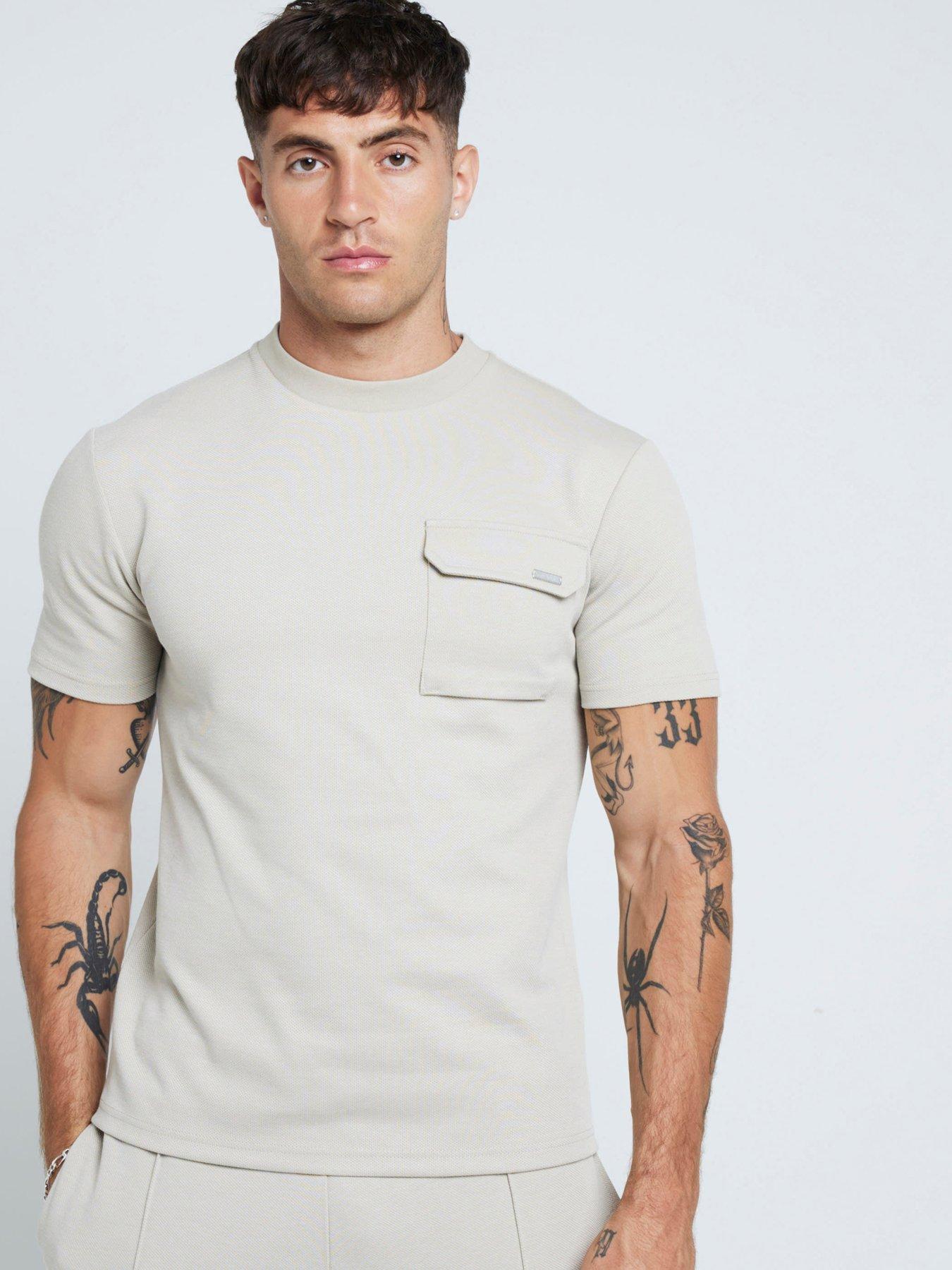 river-island-short-sleeve-slim-fit-pique-smart-pocket-t-shirt-beige