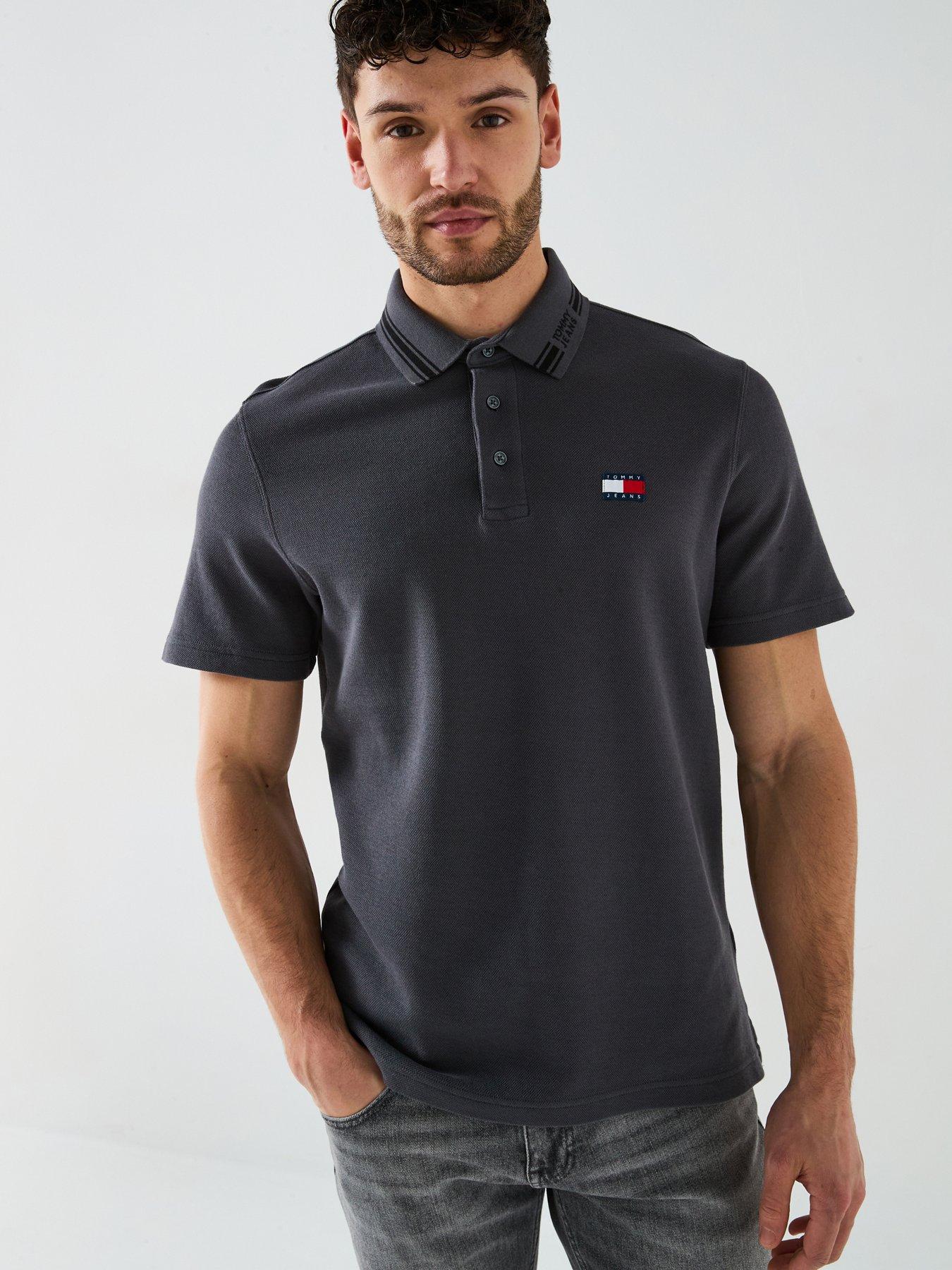 Image of Tommy Jeans Regular Fit Logo Collar Polo Shirt - Black