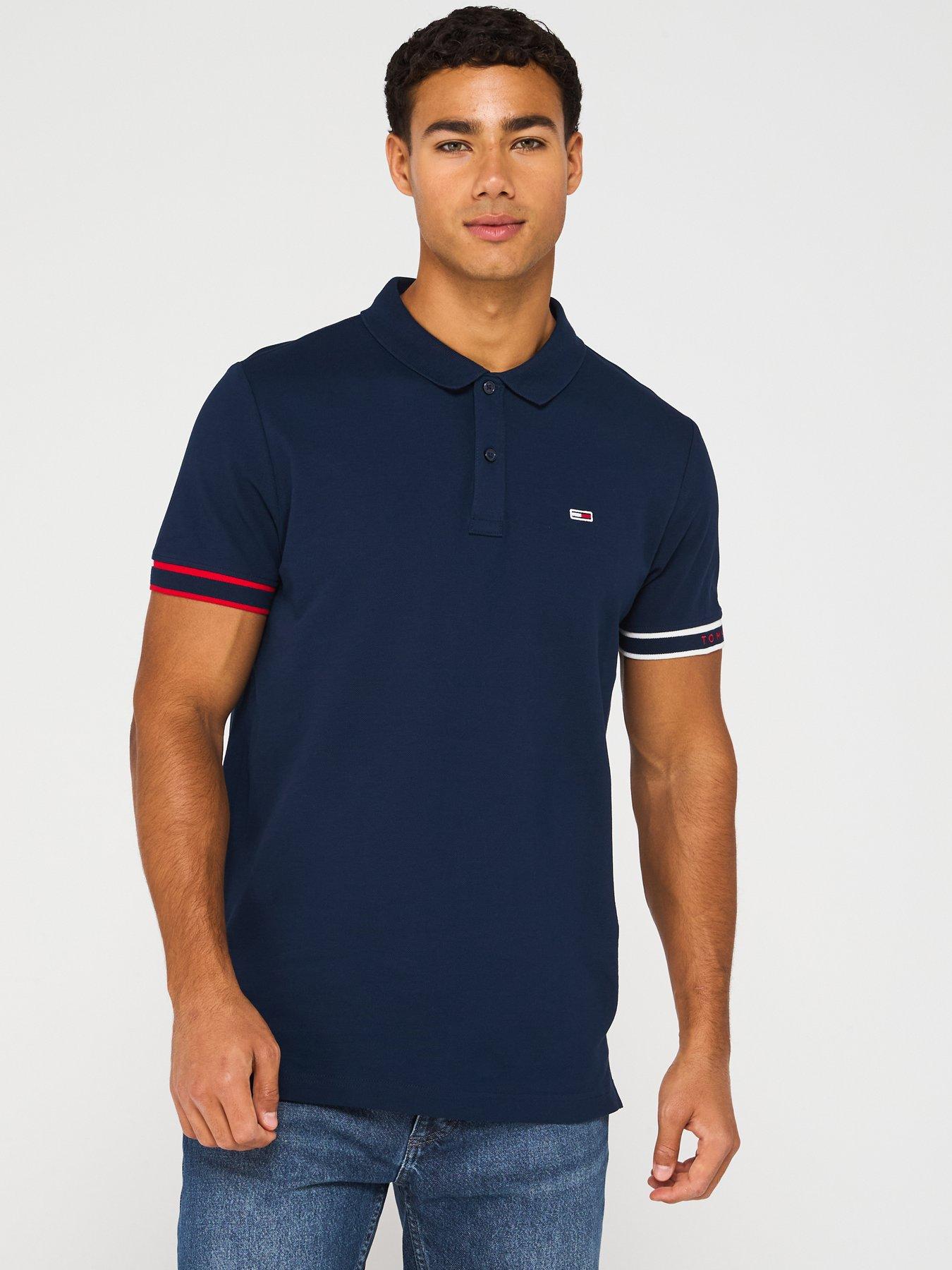 Image of Tommy Jeans Slim Fit Flag Cuff Polo Shirt - Navy