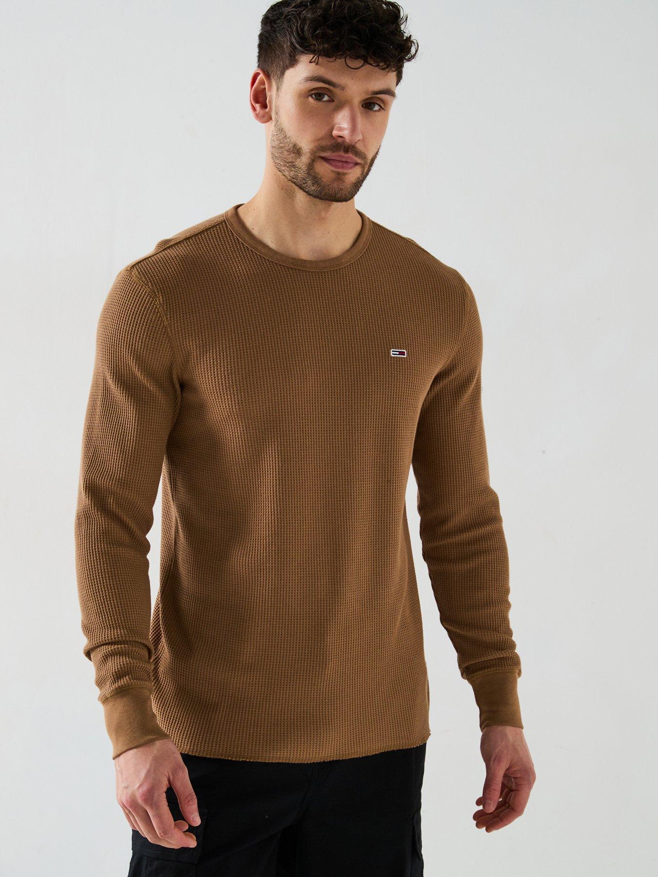 Image 1 of 6 of Tommy Jeans Slim Long Sleeve Waffle T-Shirt - Brown