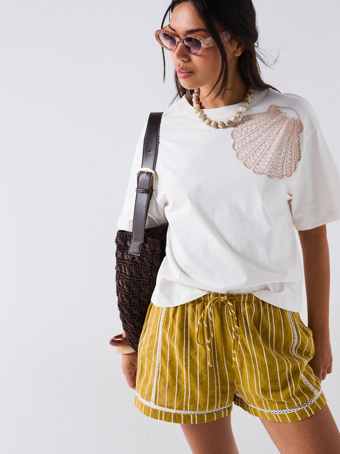V by Very Embroidered Shell T-Shirt - White