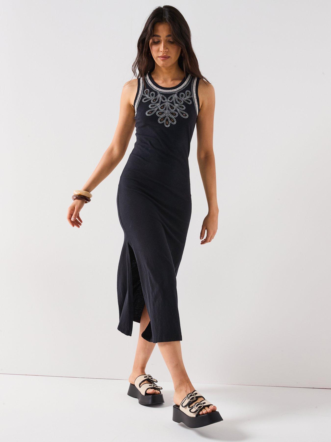 V by Very Embroidered Yoke Maxi Dress - Black