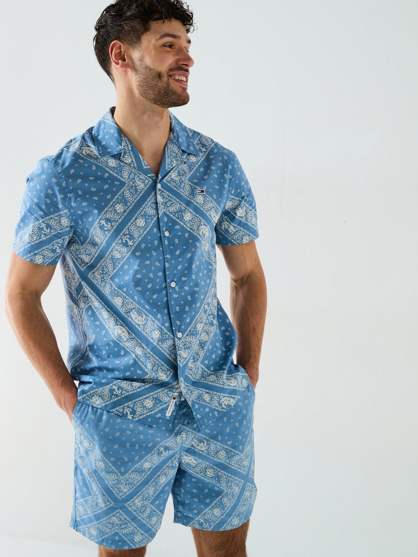 Image of Tommy Jeans Regular Paisley Print Short Sleeve Shirt - Light Blue