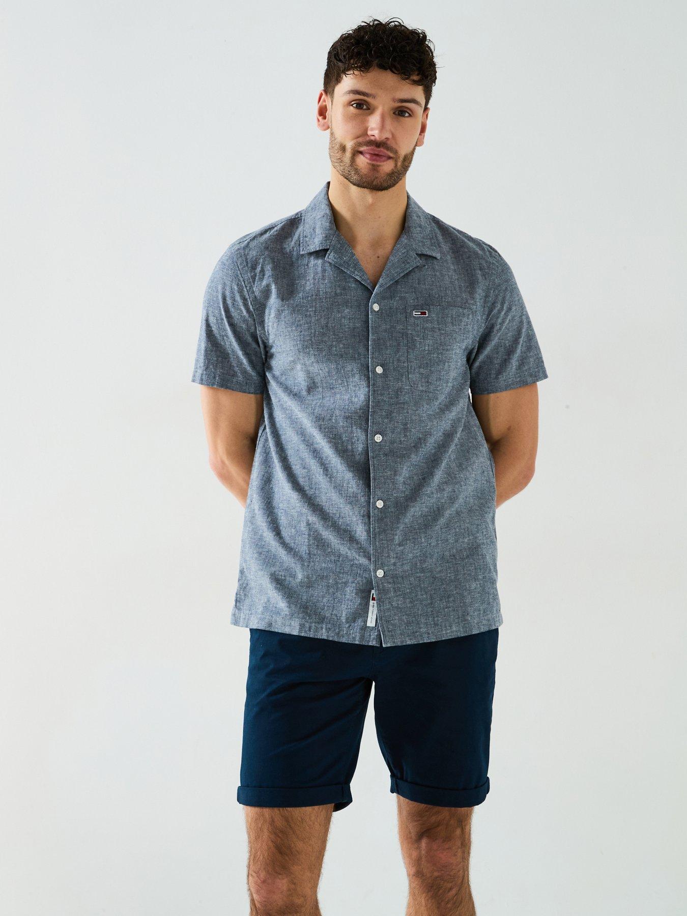 Tommy Jeans Linen Blend Camp Collar Short Sleeve Shirt - Navy