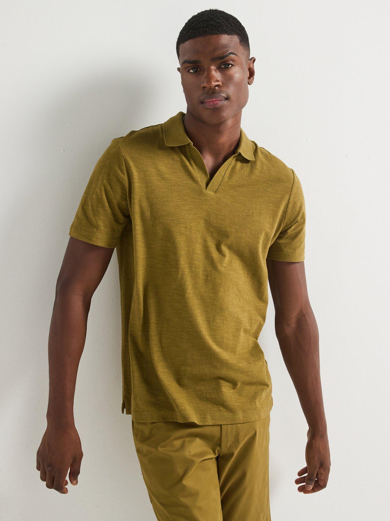 Calvin Klein Linen Blend Open Collar Polo Shirt - Green