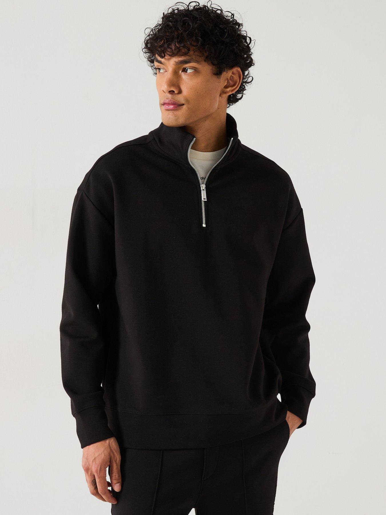 undefined Tech Interlock Half 1/2 Zip Sweat Top - Black