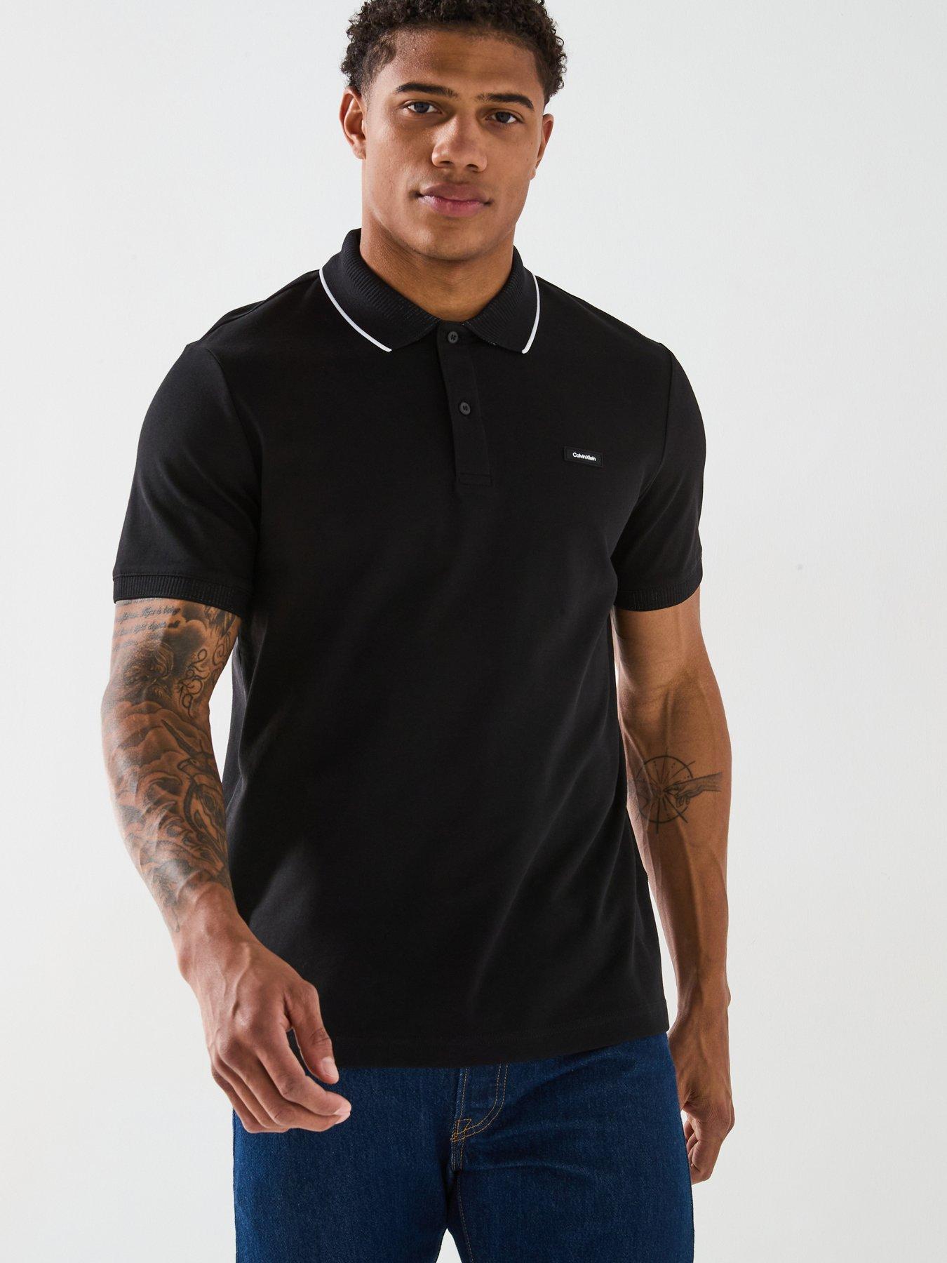 undefined Pique Tipped Logo Polo Shirt - Black