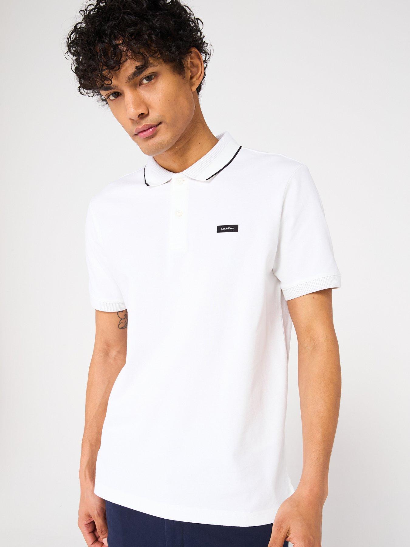 undefined Pique Tipped Logo Polo Shirt - White
