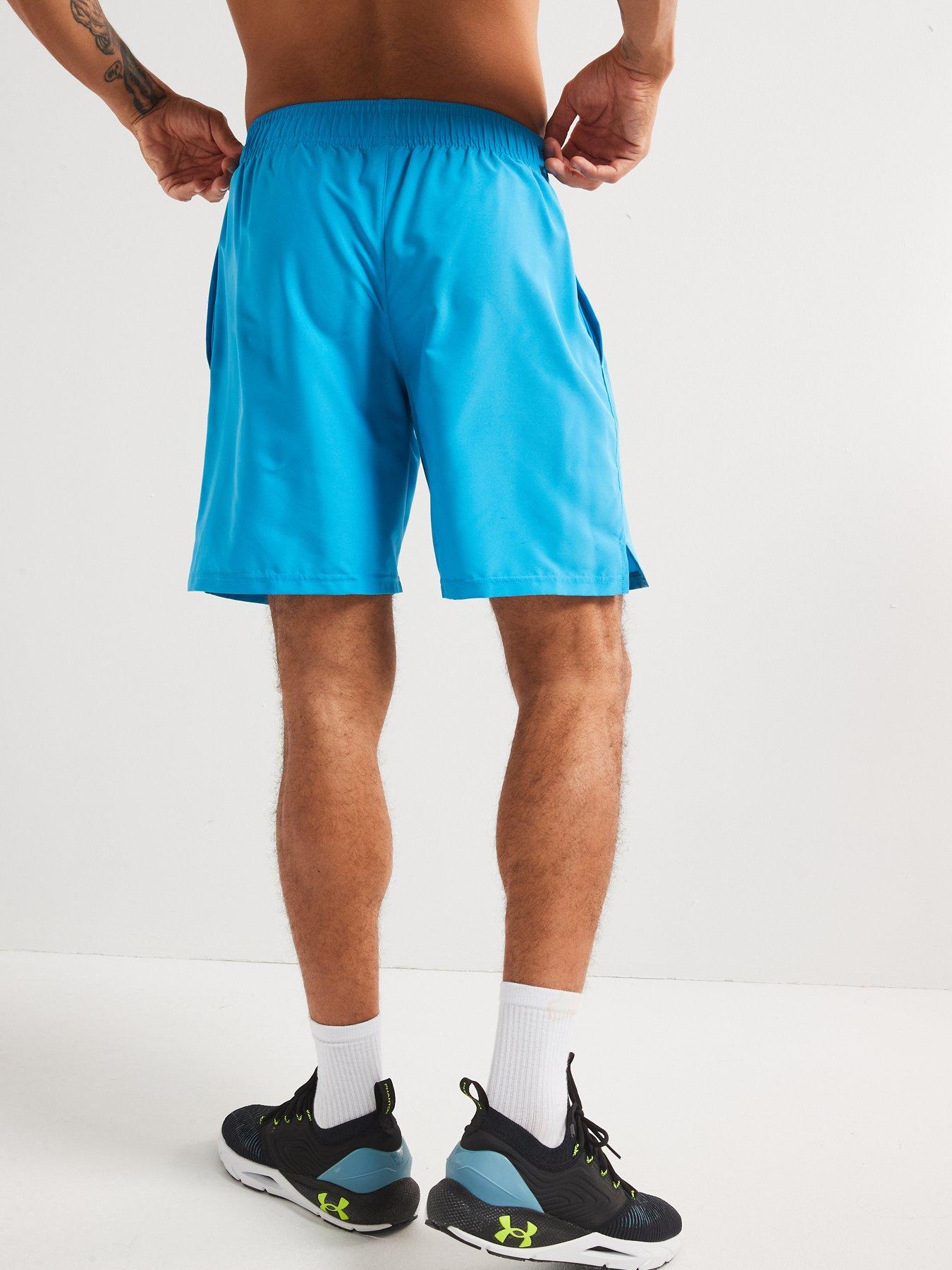 under-armour-mens-training-tech-woven-wordmark-shorts-bluestillFront