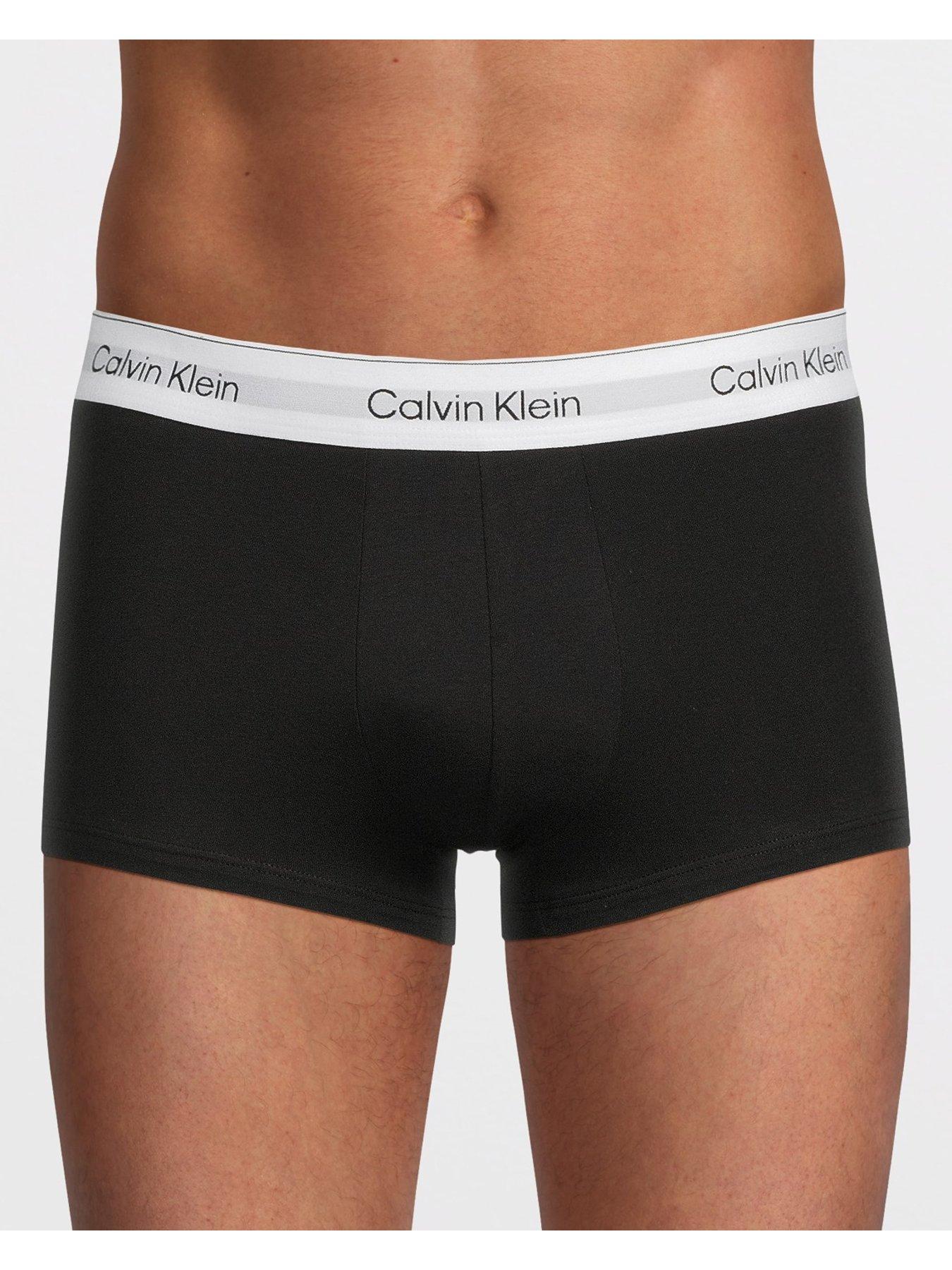 Image 2 of 3 of Calvin Klein ICON Cotton Stretch 3 Pack Low Rise Trunks - Black (White Band)