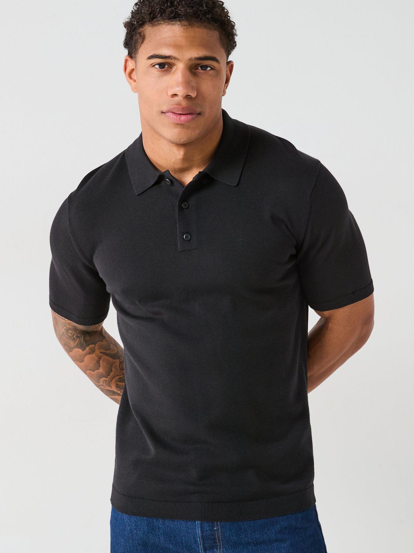 Image 1 of 6 of Calvin Klein Knitted Supima Cotton Polo Shirt - Black
