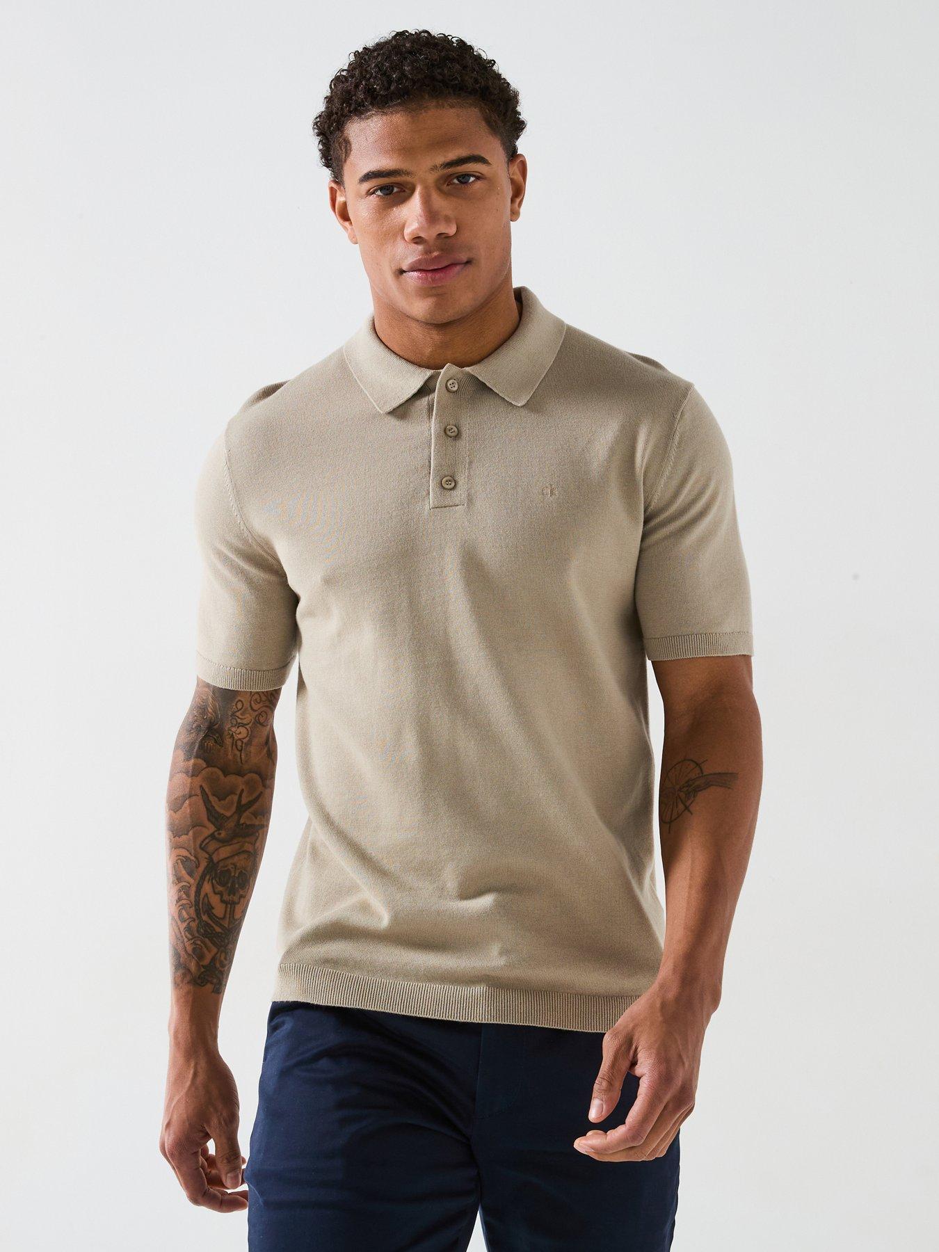 Image 1 of 6 of Calvin Klein Knitted Supima Cotton Polo Shirt - Cream