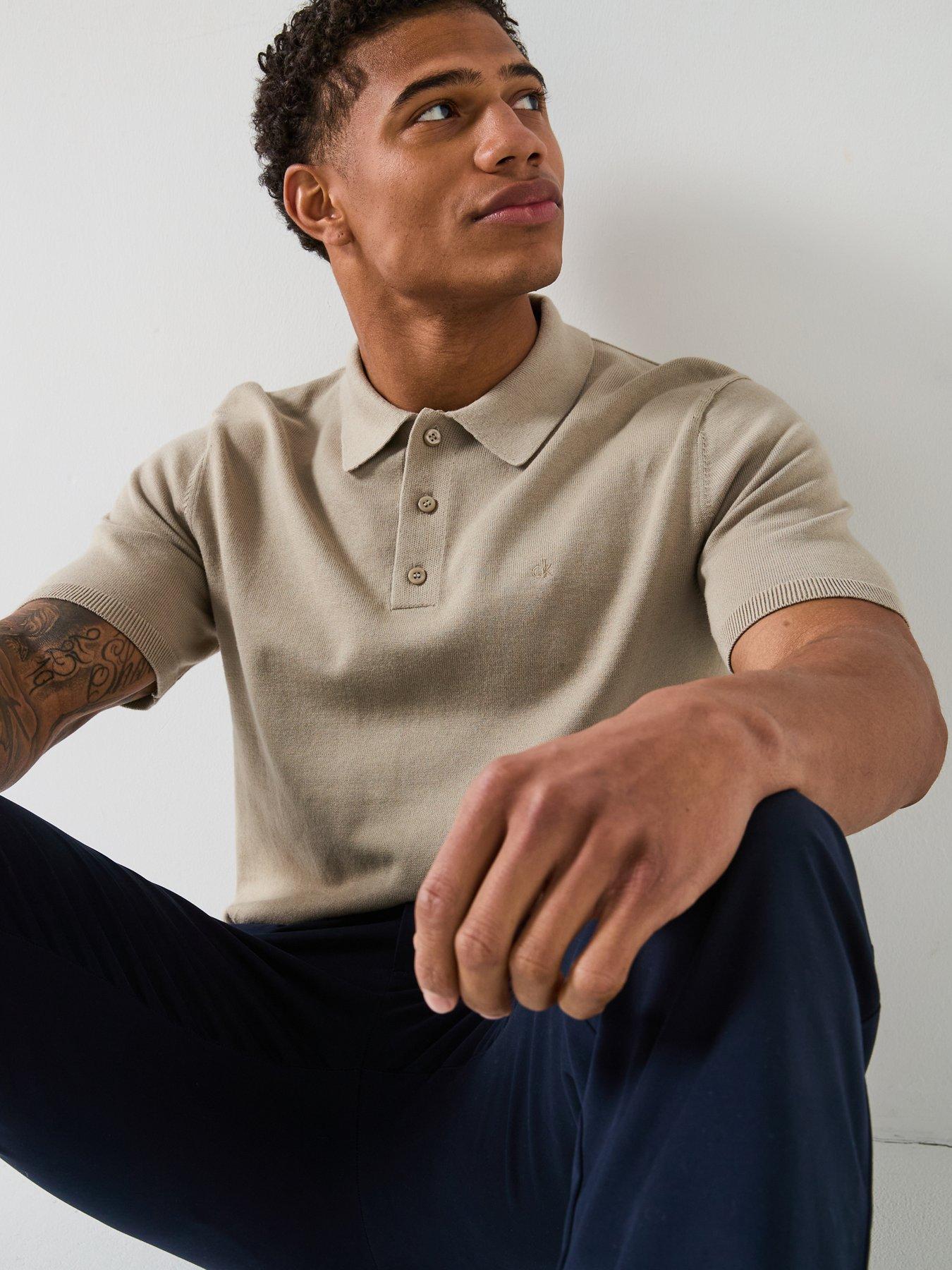 Image 6 of 6 of Calvin Klein Knitted Supima Cotton Polo Shirt - Cream