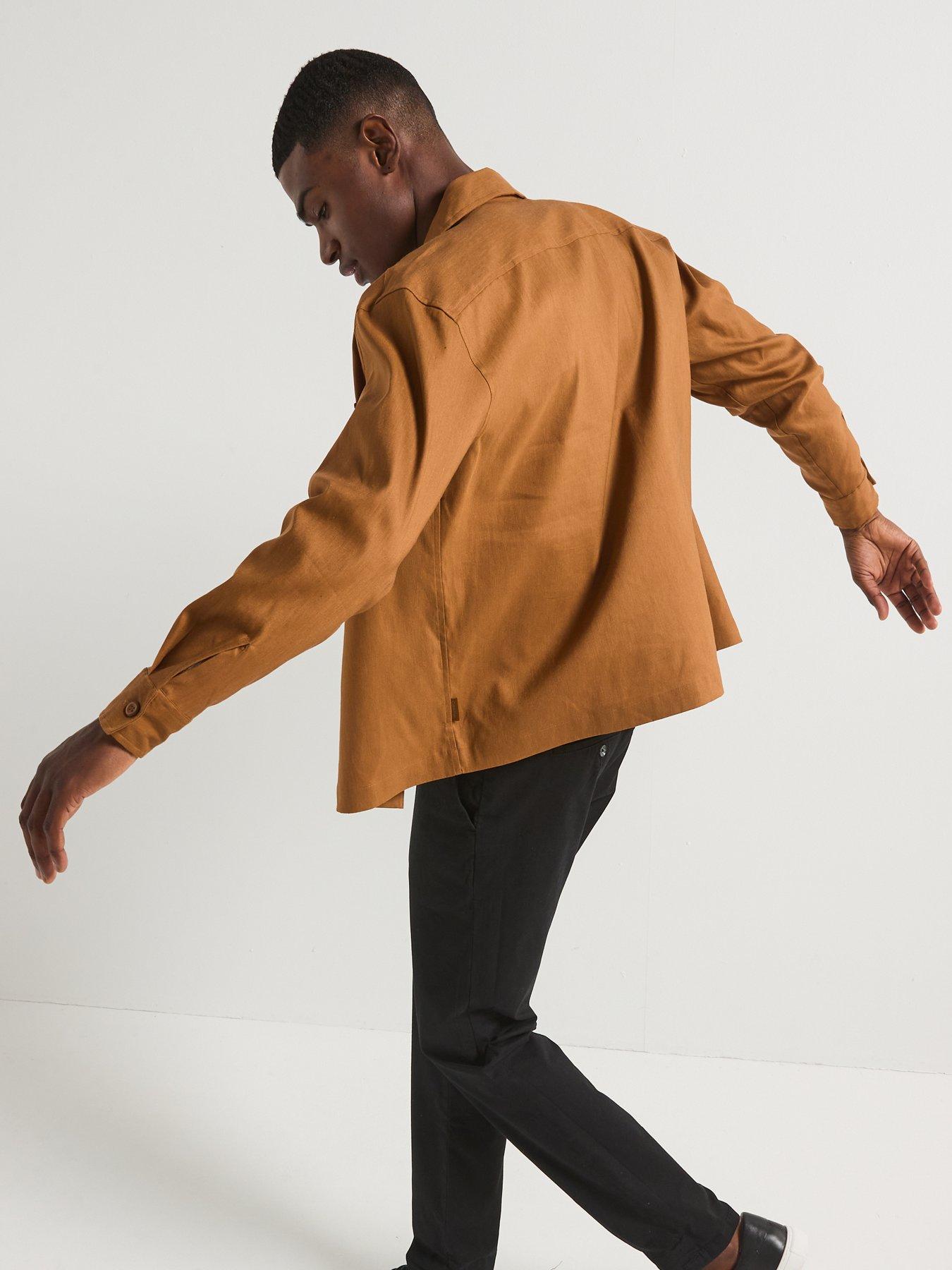 calvin-klein-linen-blend-stretch-fabric-overshirt-brownstillFront