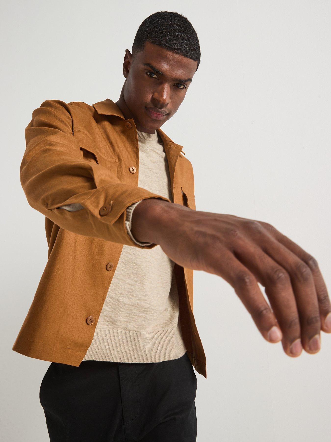 calvin-klein-linen-blend-stretch-fabric-overshirt-brownoutfit