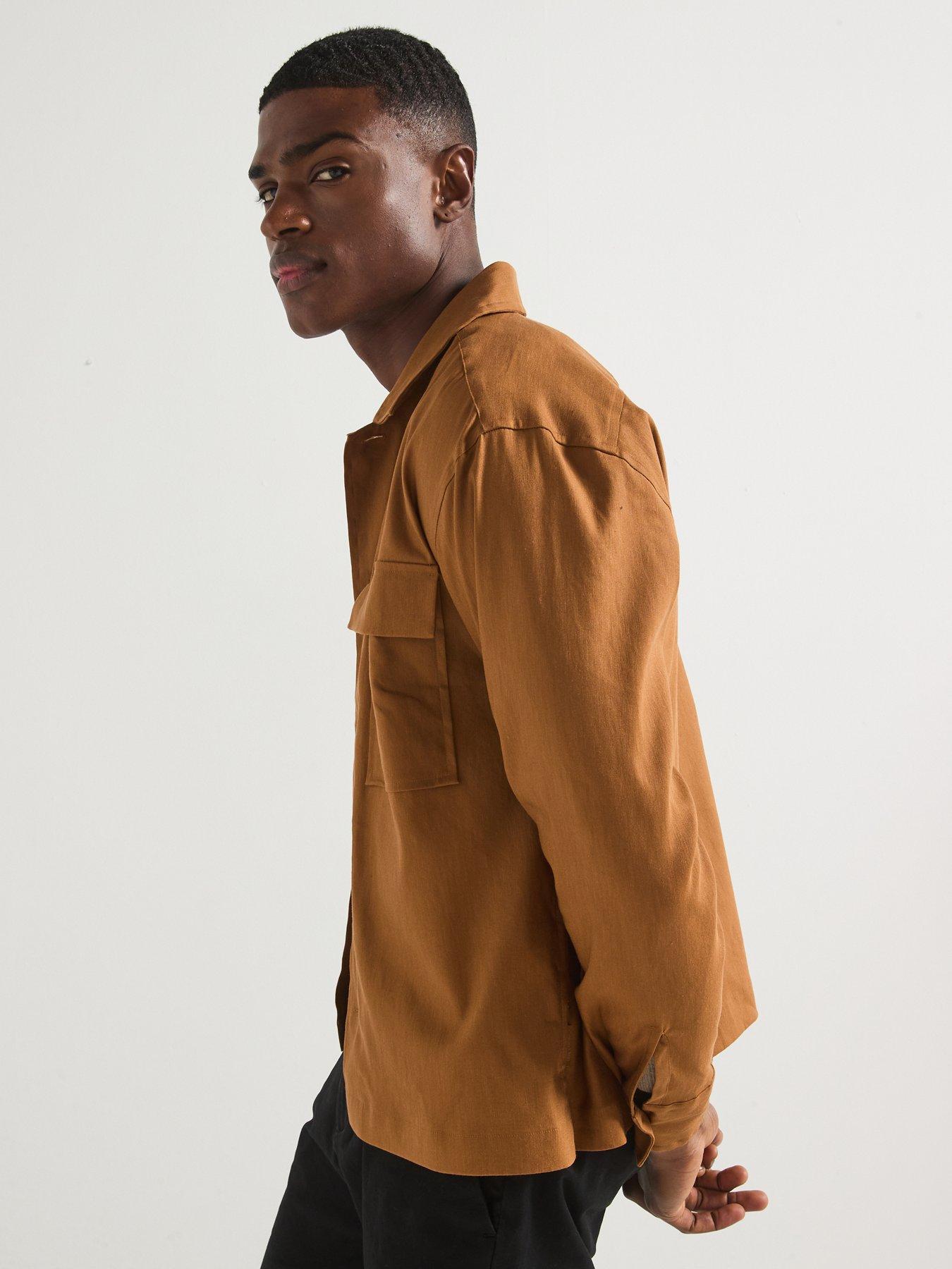 calvin-klein-linen-blend-stretch-fabric-overshirt-browndetail