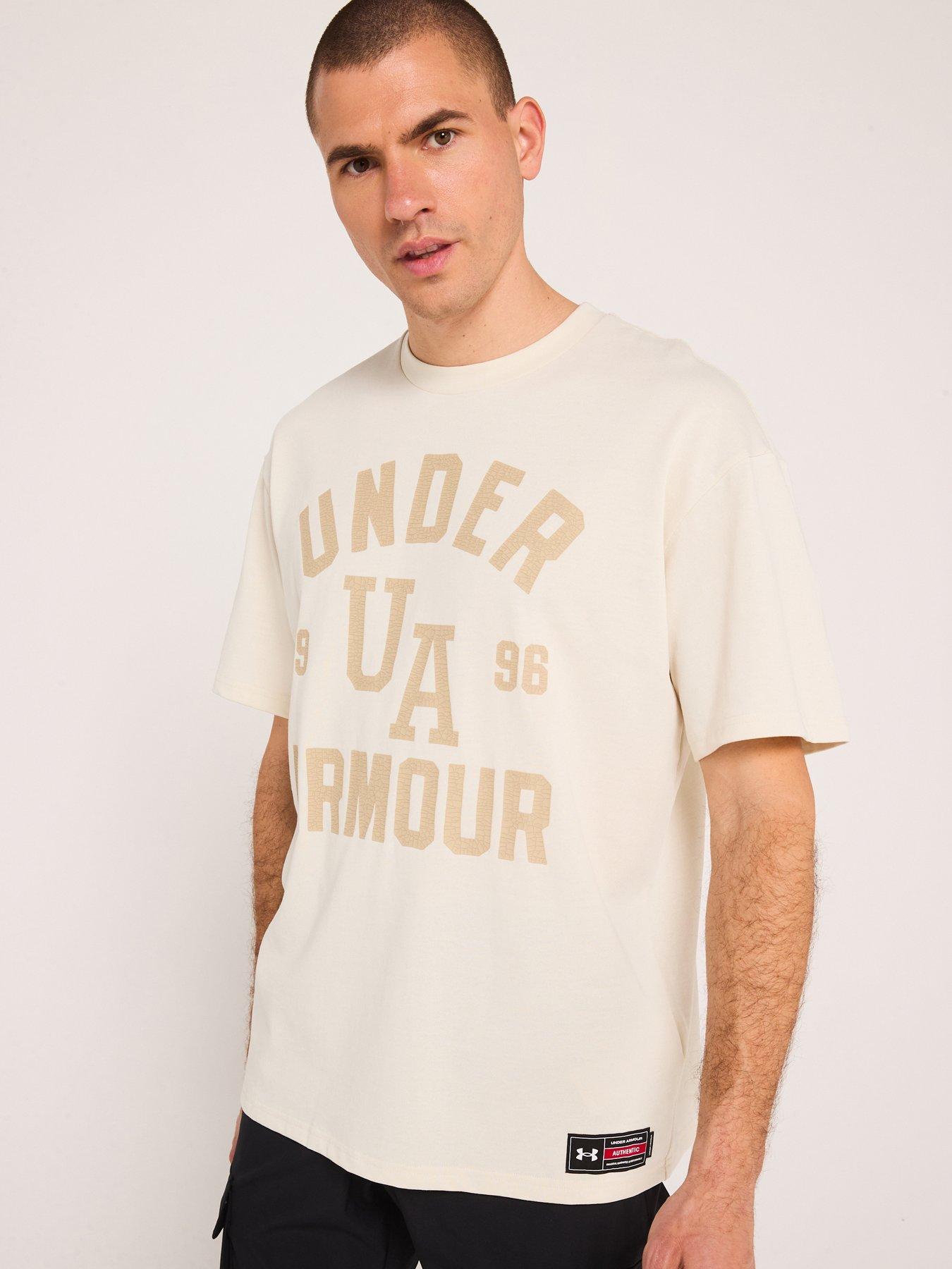 Image 1 of 5 of UNDER ARMOUR Mens Training Heavyweight Varsity Oversized T-Shirt - Beige