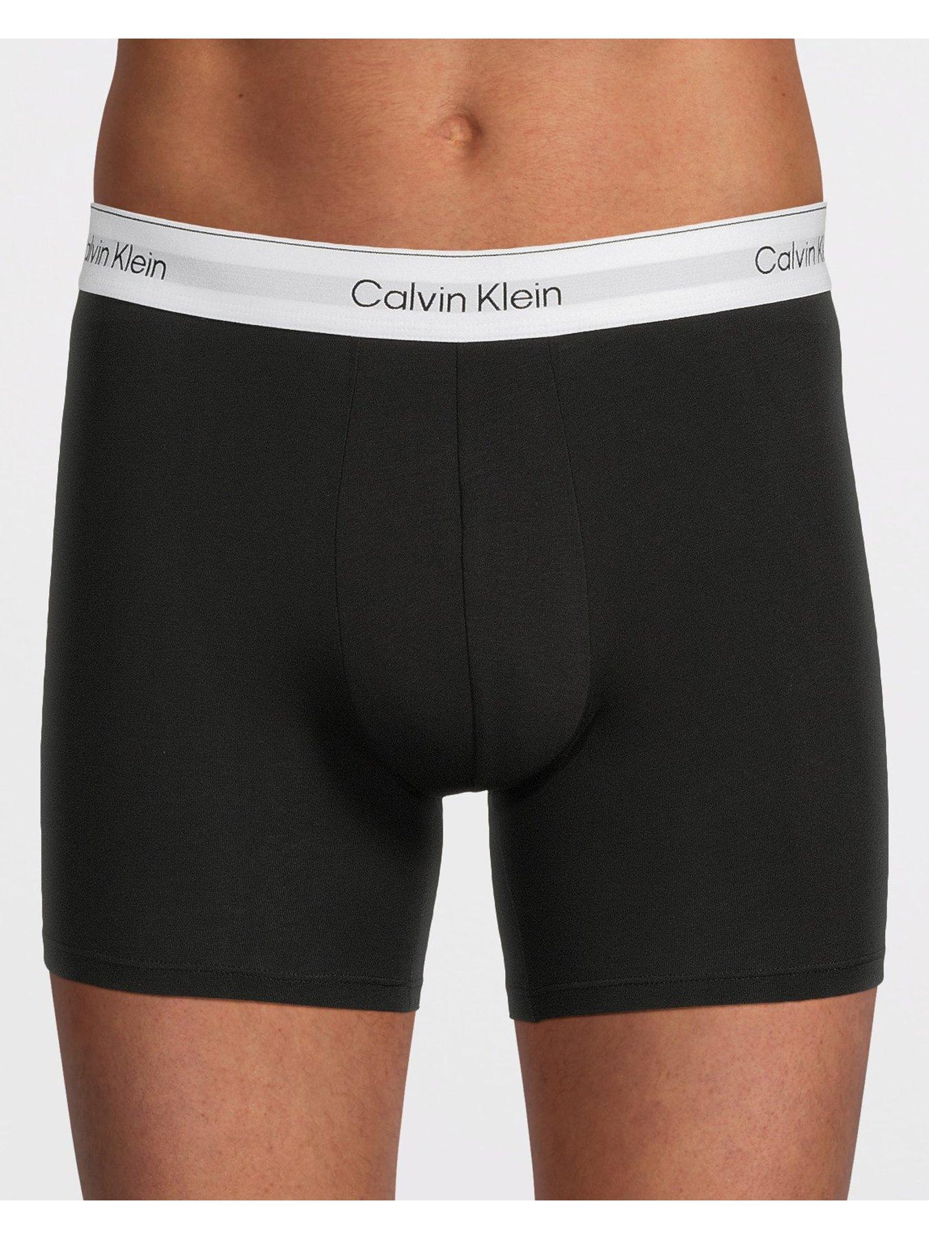Image 2 of 3 of Calvin Klein ICON Cotton Stretch 3 Pack Boxer Briefs - Black (White Band)