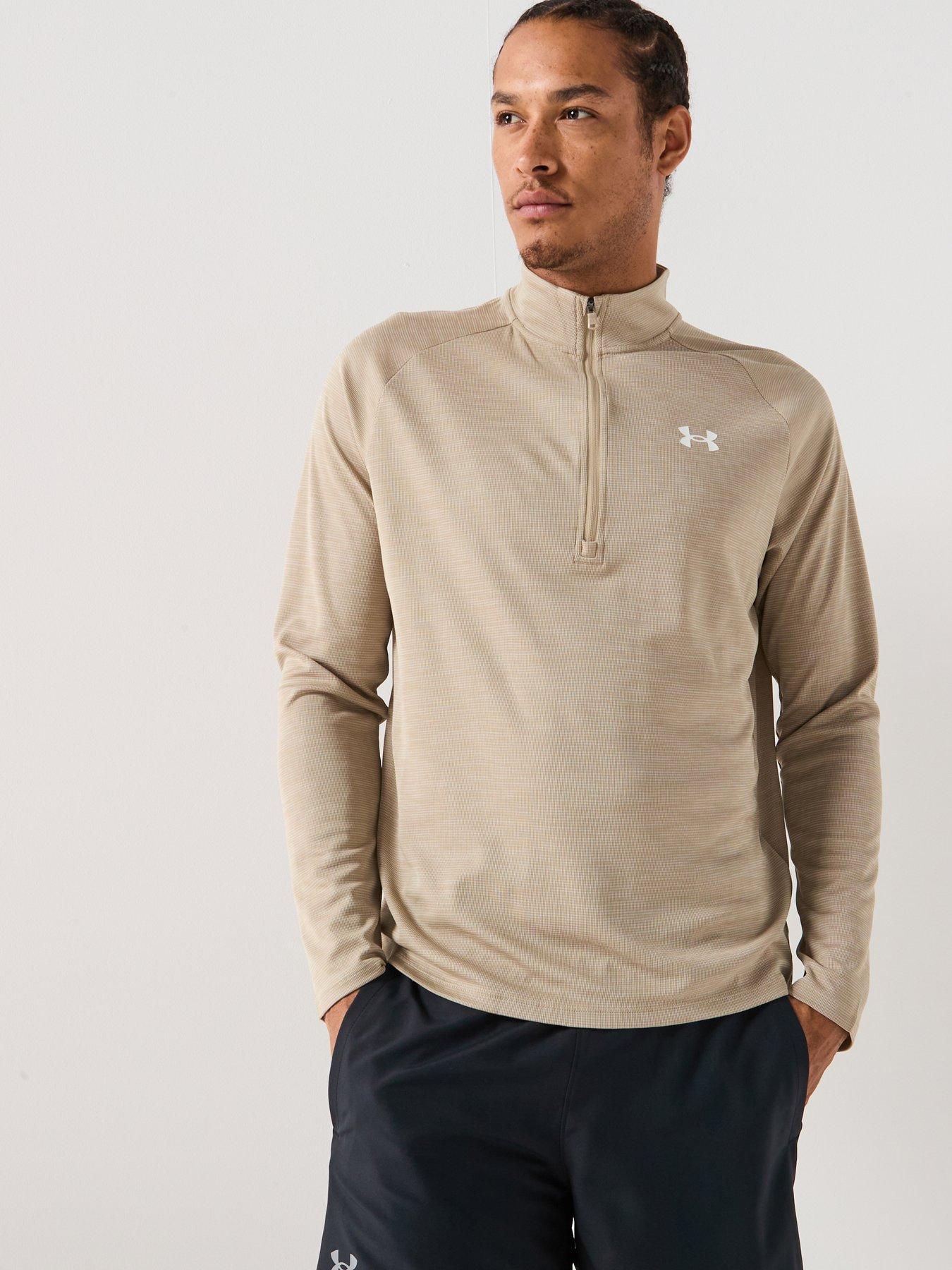 Under Armour Mens Training Tech Textured 1/2 Zip Top - Green in City Khaki / Khaki Base