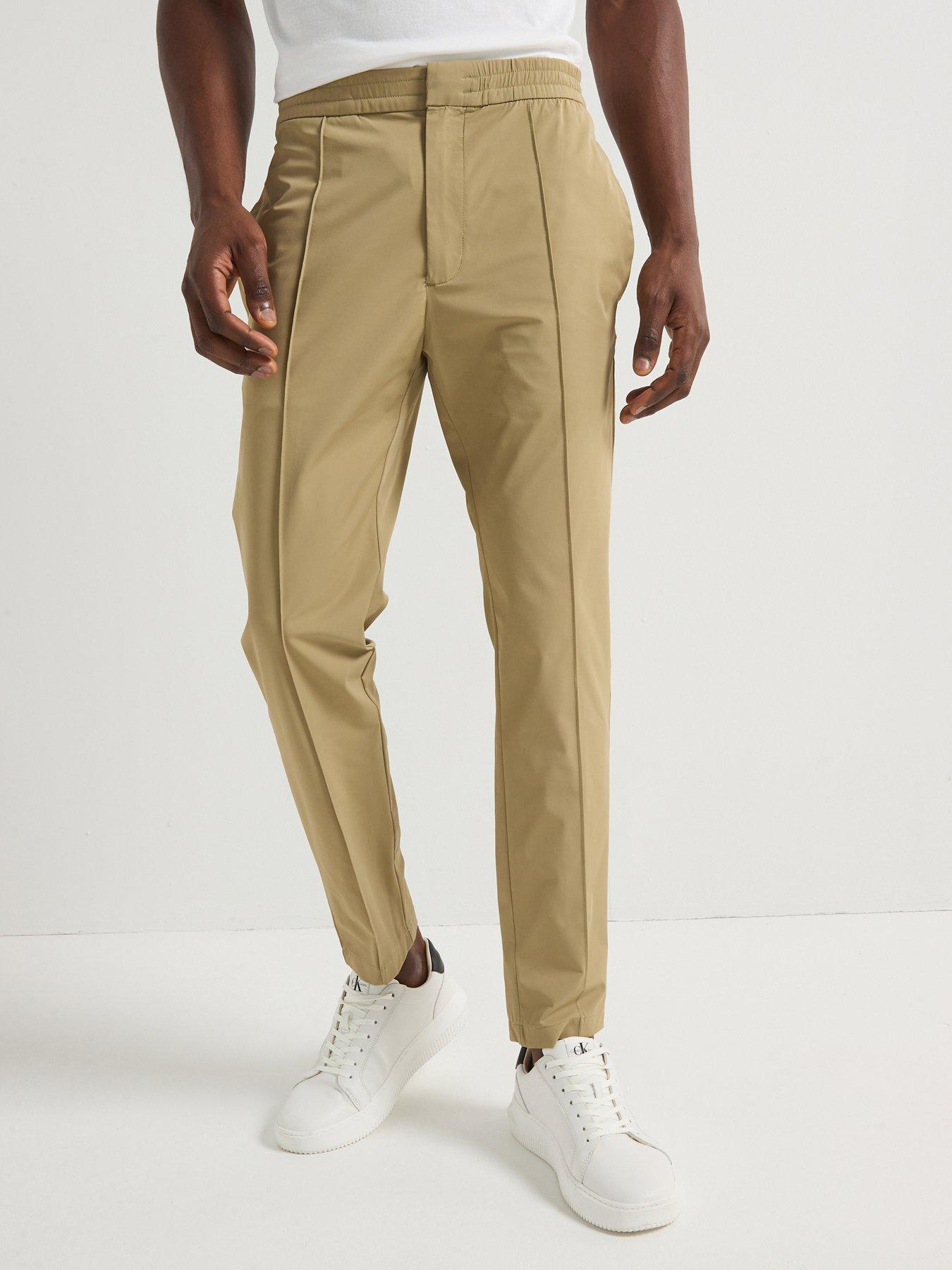 Calvin Klein Nylon Stretch Tapered Pintuck Casual Trousers - Natural